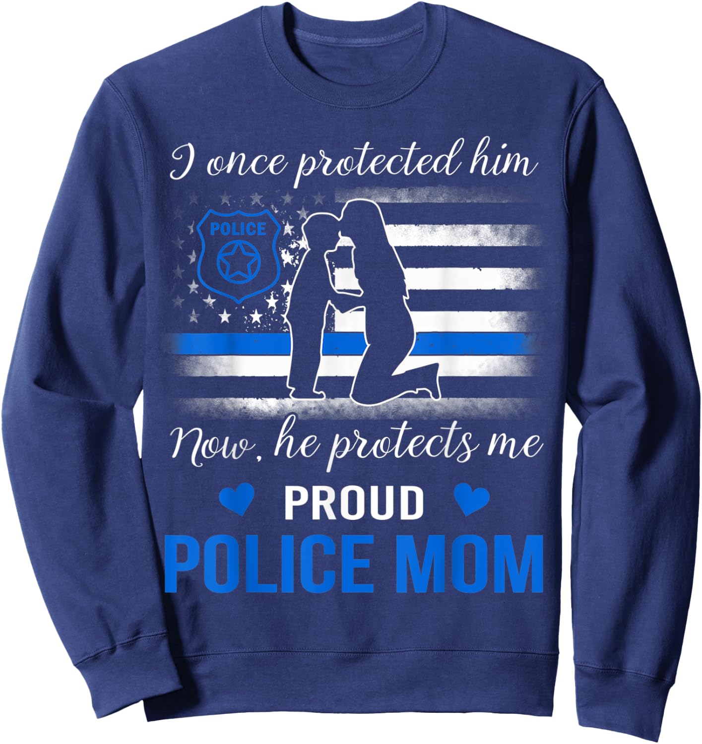 Thin Blue Line American Flag Proud Police Mom Men Sweatshirt - Sweatshirt | Navy