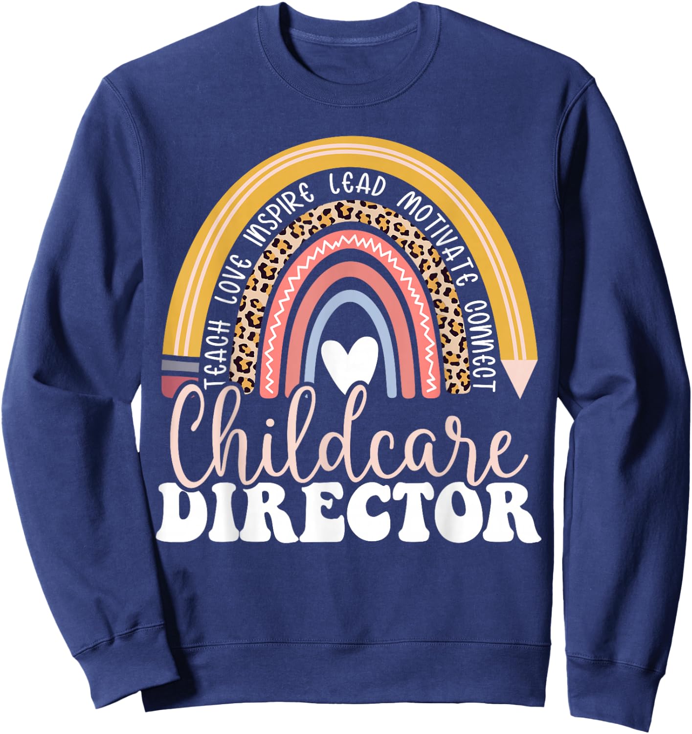 Childcare Director Rainbow Leopard Print Daycare Provider Sweatshirt - Sweatshirt | Navy