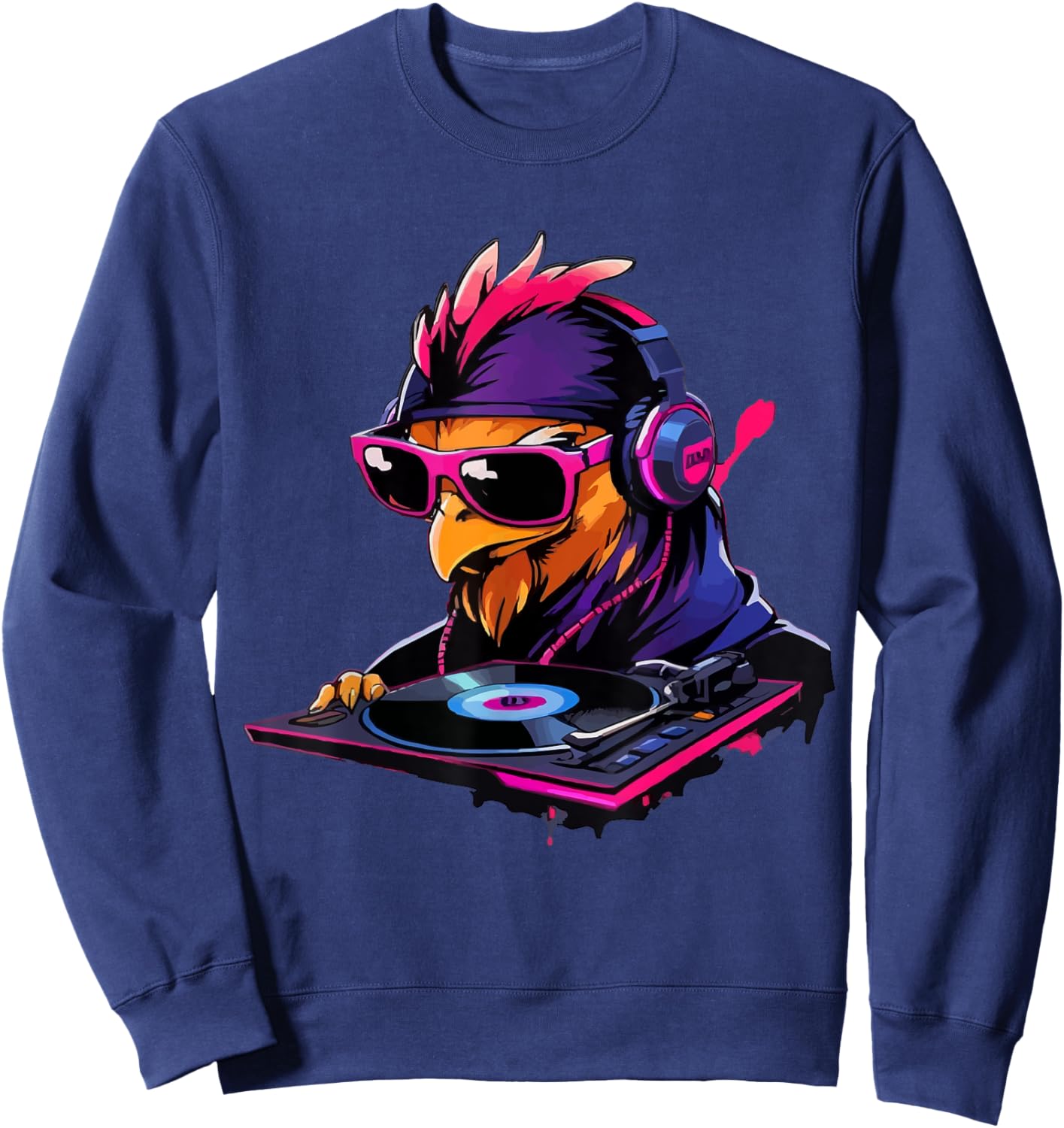 Chicken with Sunglasses and Headphones as DJ Sweatshirt - Sweatshirt | Navy