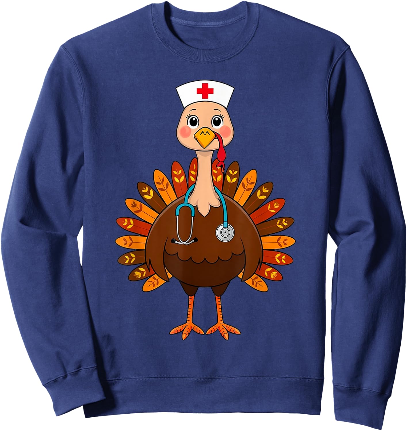 Thanksgiving Scrub Tops Women Turkey Nurse Holiday Nursing Sweatshirt - Sweatshirt | Navy