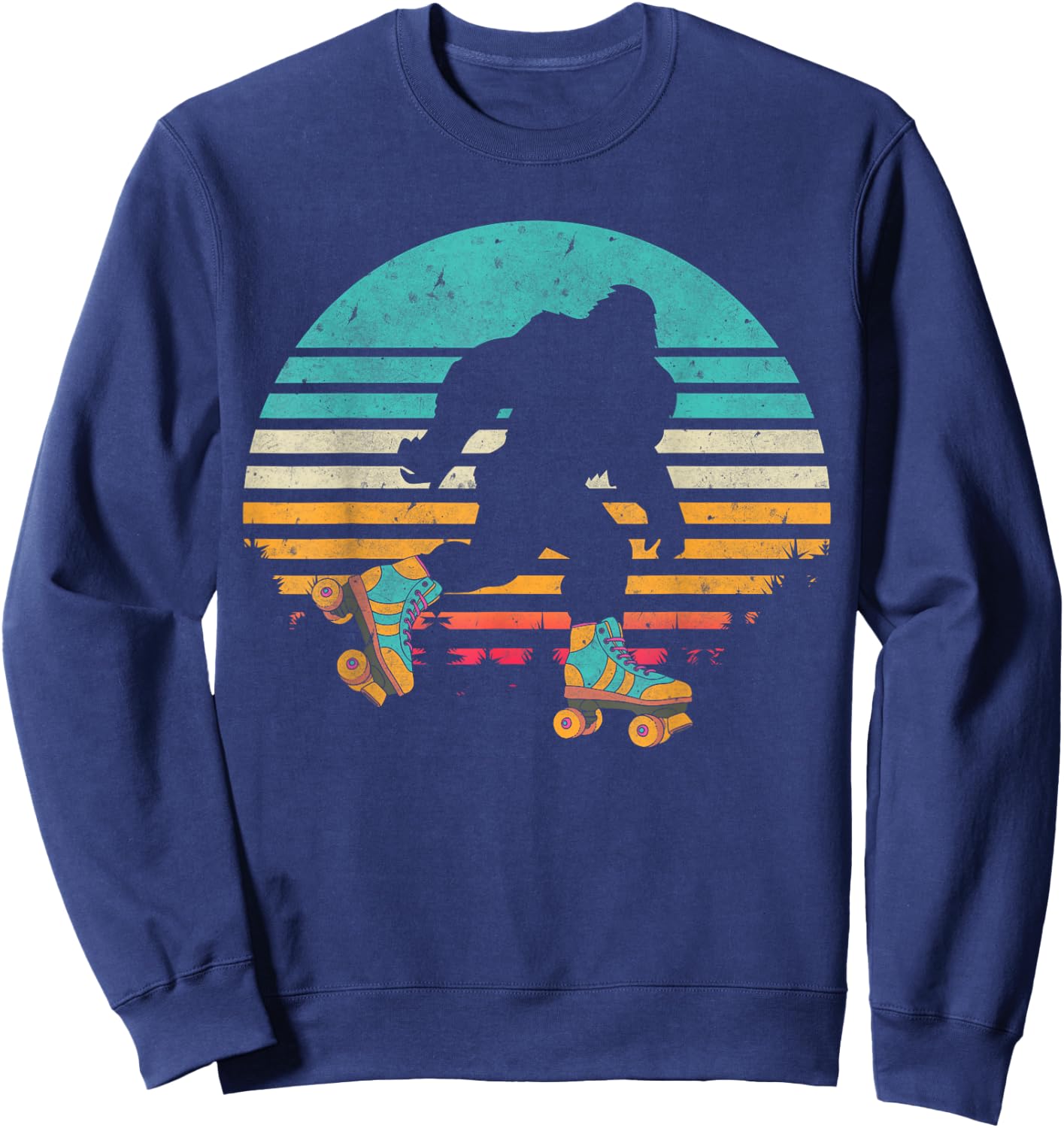 Vintage Retro Bigfoot Roller Skating Sunset 80s 90s Skater Sweatshirt - Sweatshirt | Navy