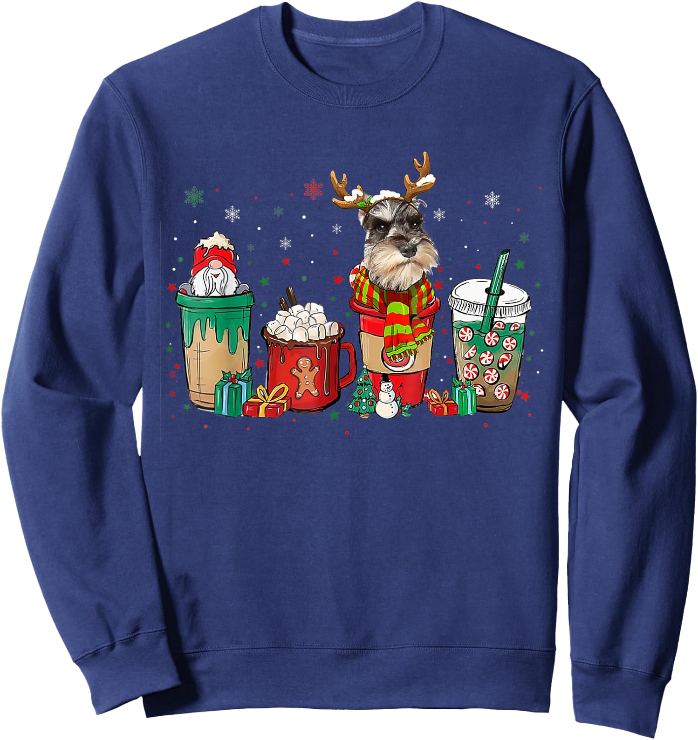 Cute Schnauzer Dog Christmas Coffee Pajamas Xmas Men Women Sweatshirt - Sweatshirt | Navy