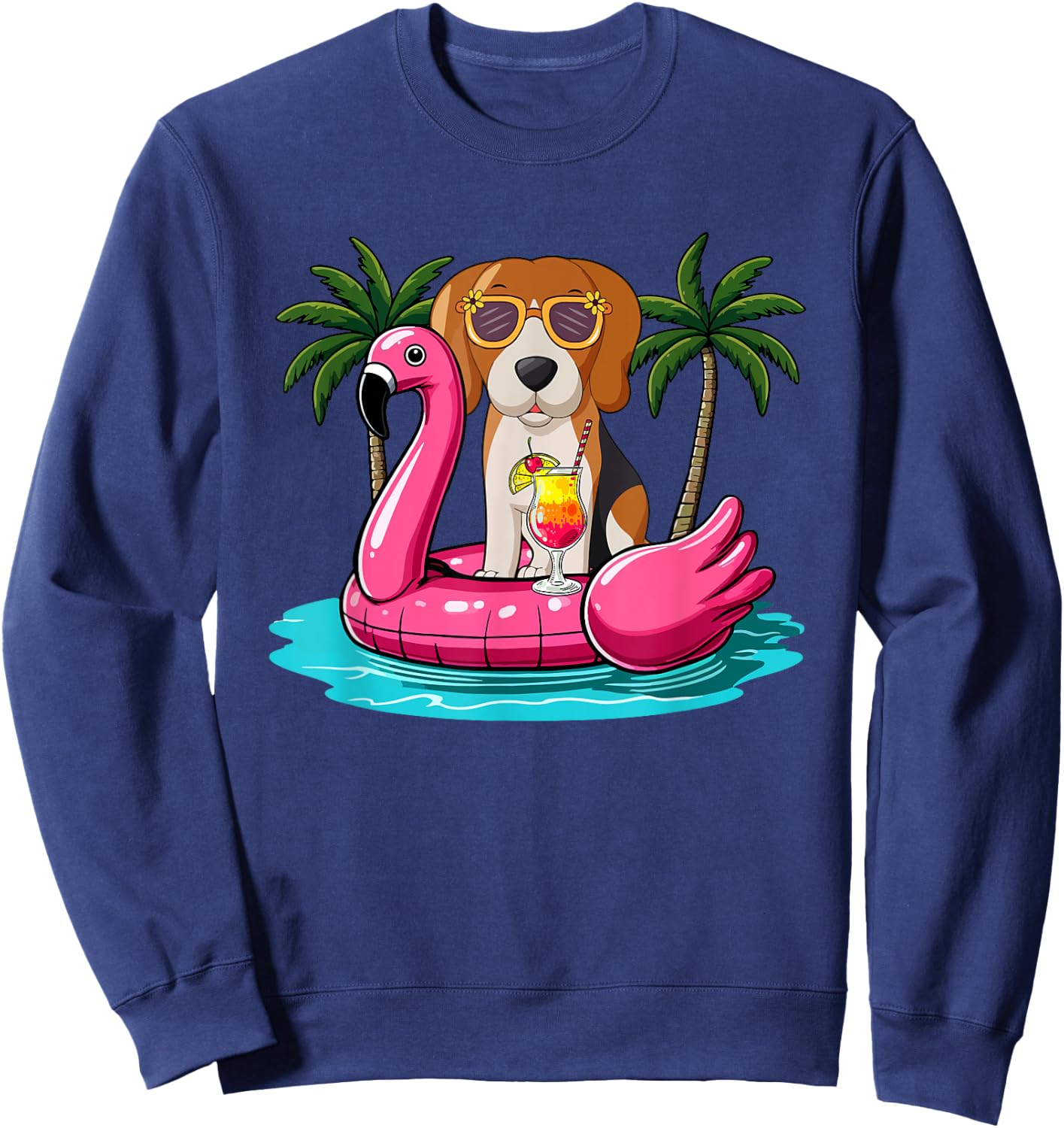 Beagle Sunglasses On Flamingo Cute Float Costume Summer Sweatshirt - Sweatshirt | Navy
