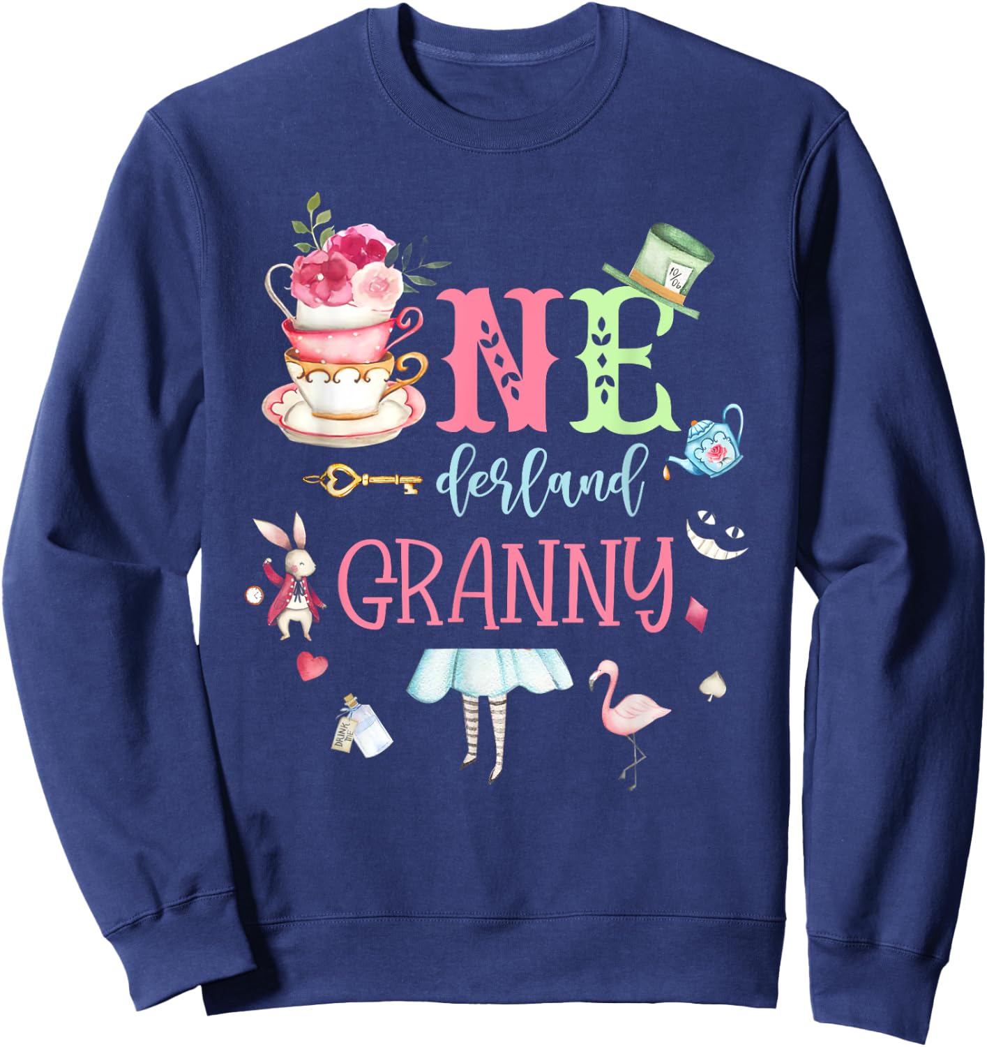 Onederland Granny - Nana Of The 1st Birthday Girl Tea Party Sweatshirt - Sweatshirt | Navy