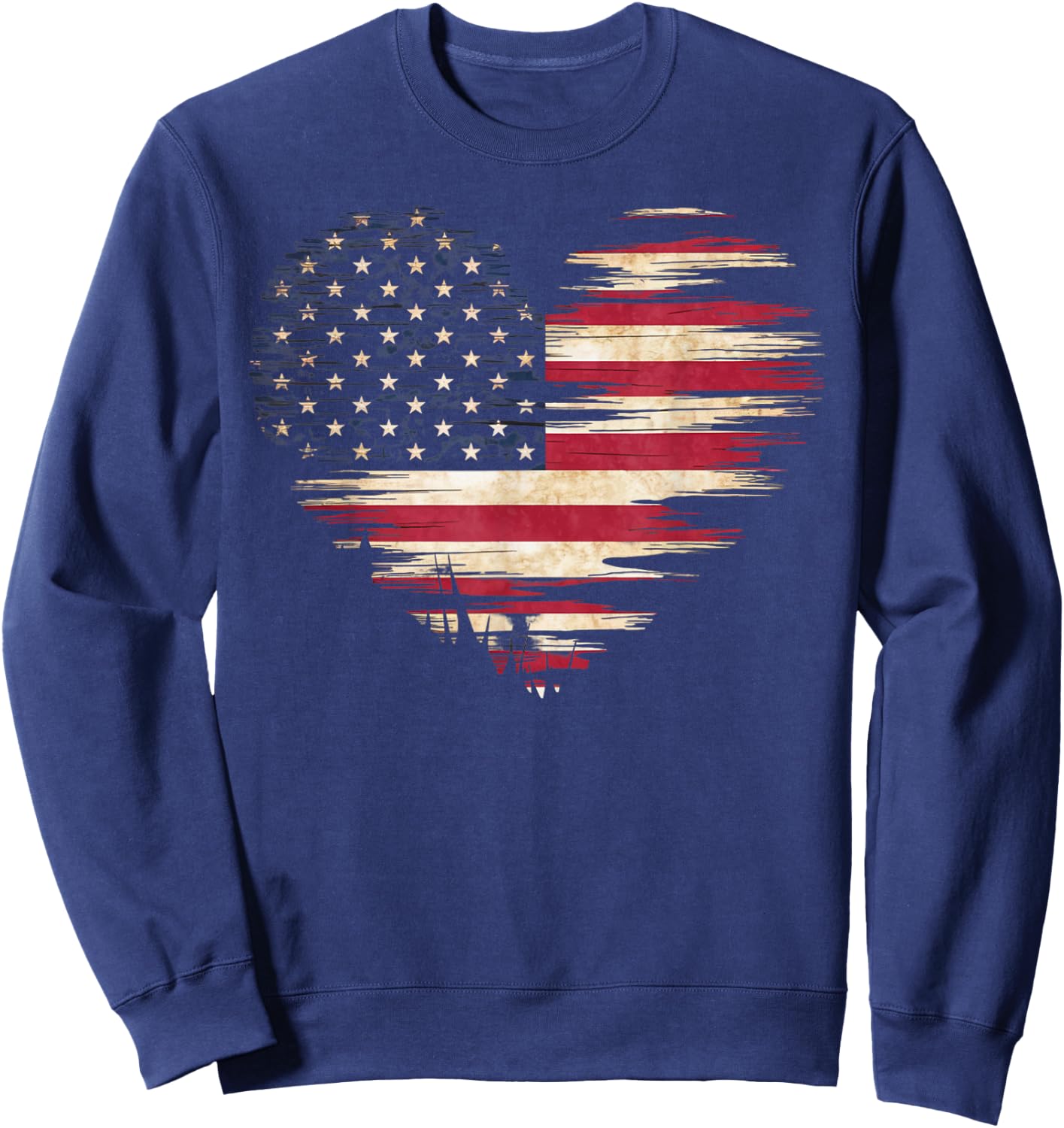 4th of July Shirts Women American Flag Heart Patriotic Sweatshirt - Sweatshirt | Navy