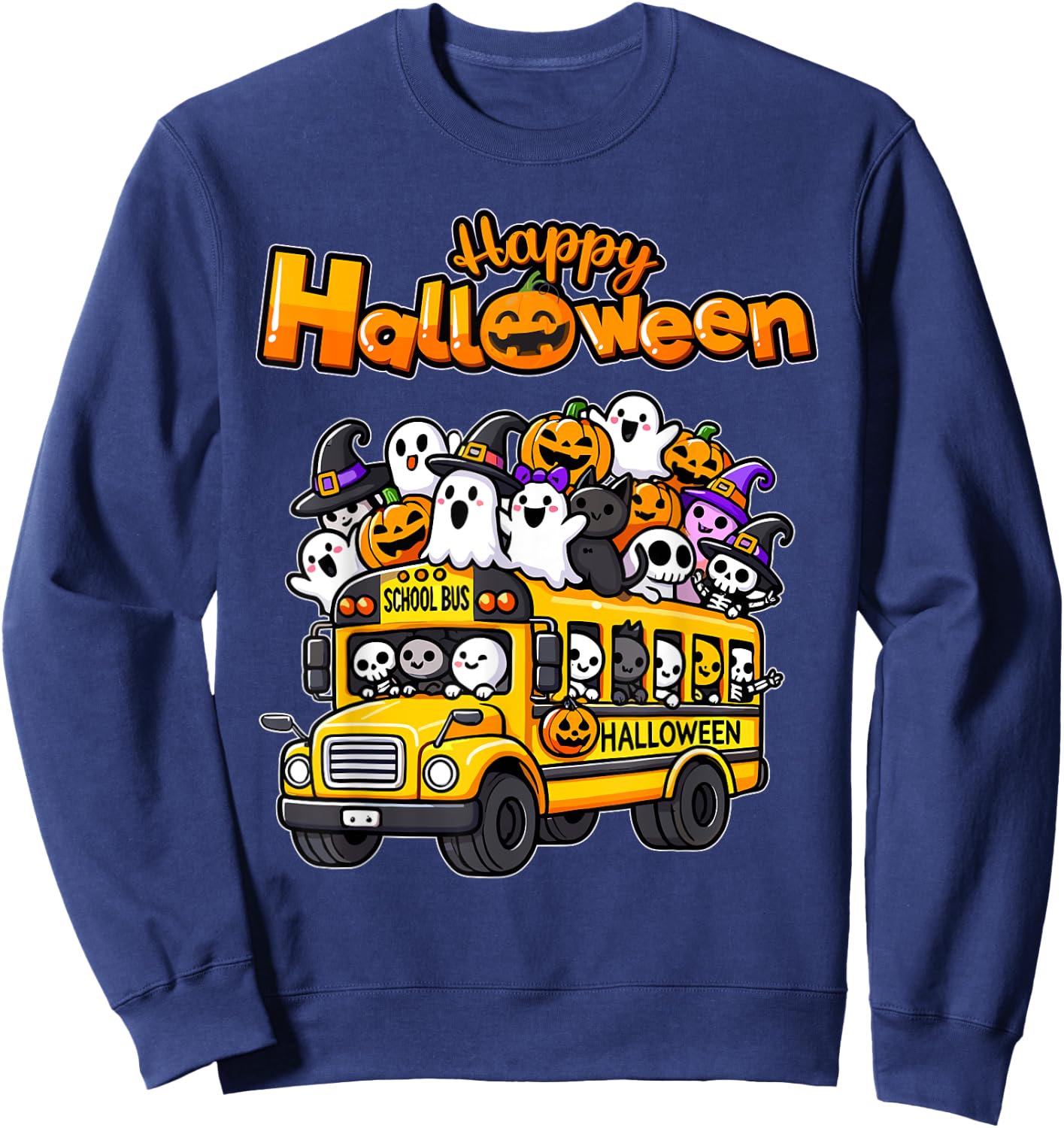 Teacher Halloween School Bus Driver Cute Ghost Witch Party Sweatshirt - Sweatshirt | Navy