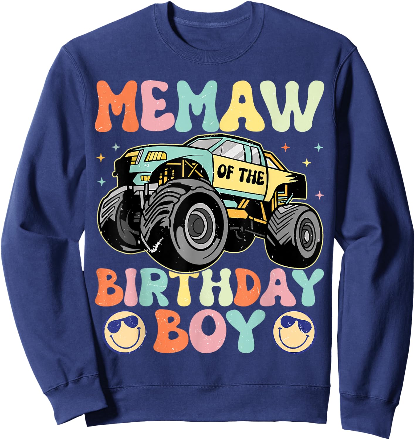 Monster Truck Memaw Of The Birthday Boy Matching Family Sweatshirt - Sweatshirt | Navy