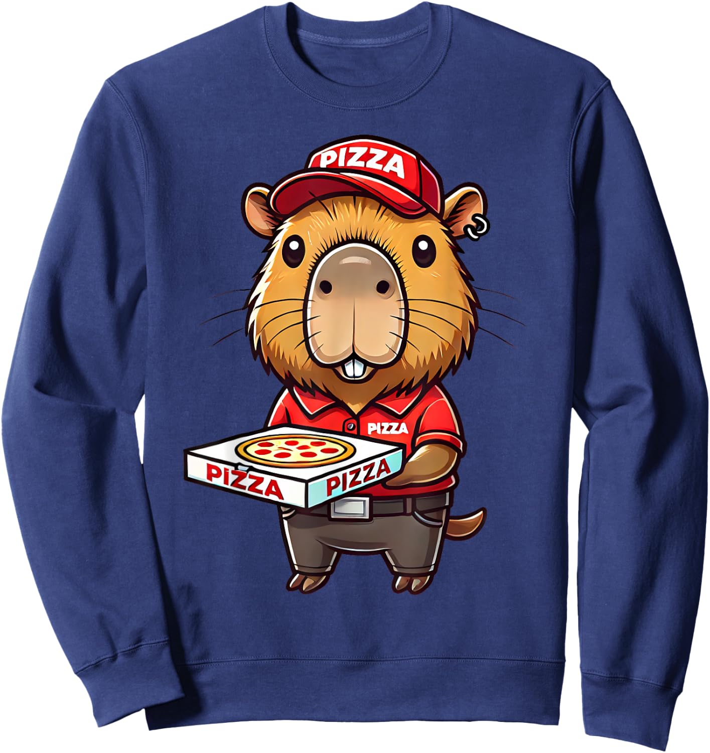 Capybara Funny Pizza Delivery Costume Men Women Kids Sweatshirt - Sweatshirt | Navy