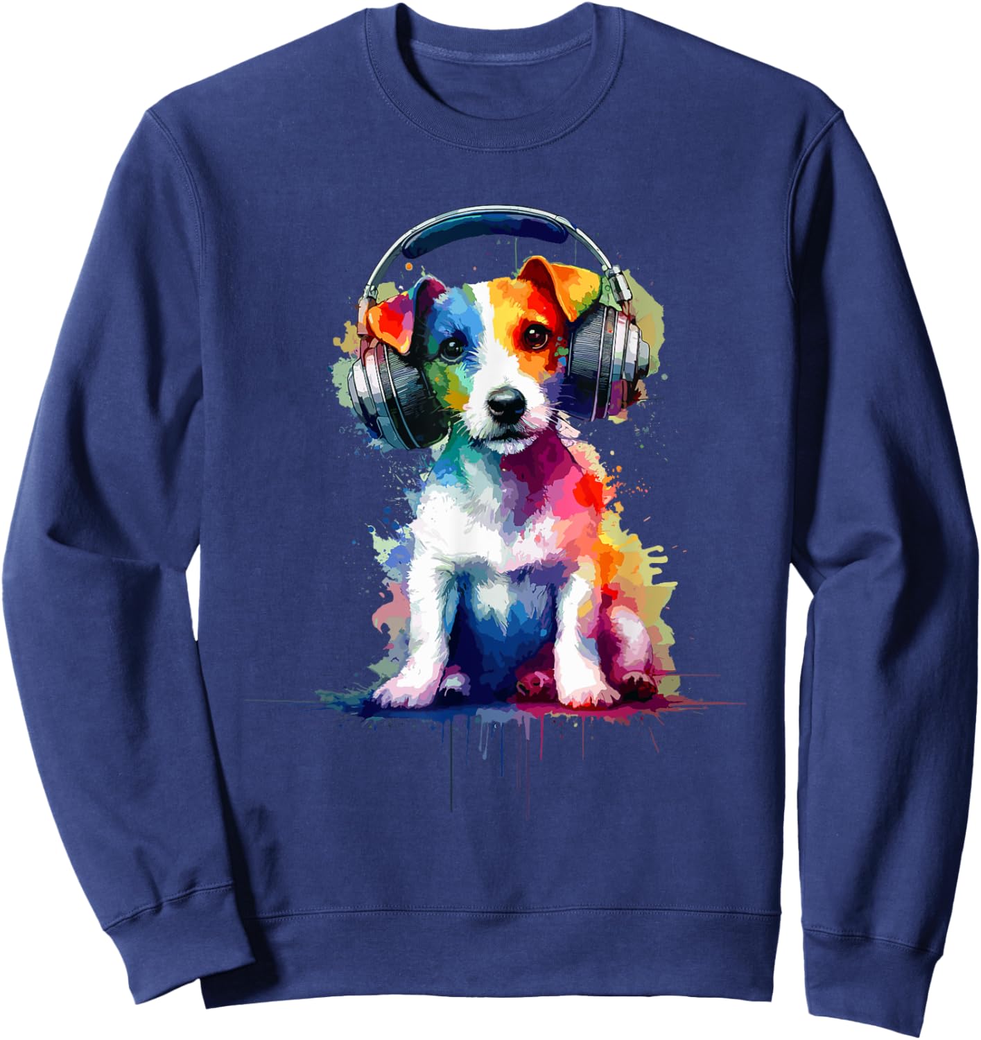 Splash Art Headphones Jack Russell Terrier Jack Russells Sweatshirt - Sweatshirt | Navy