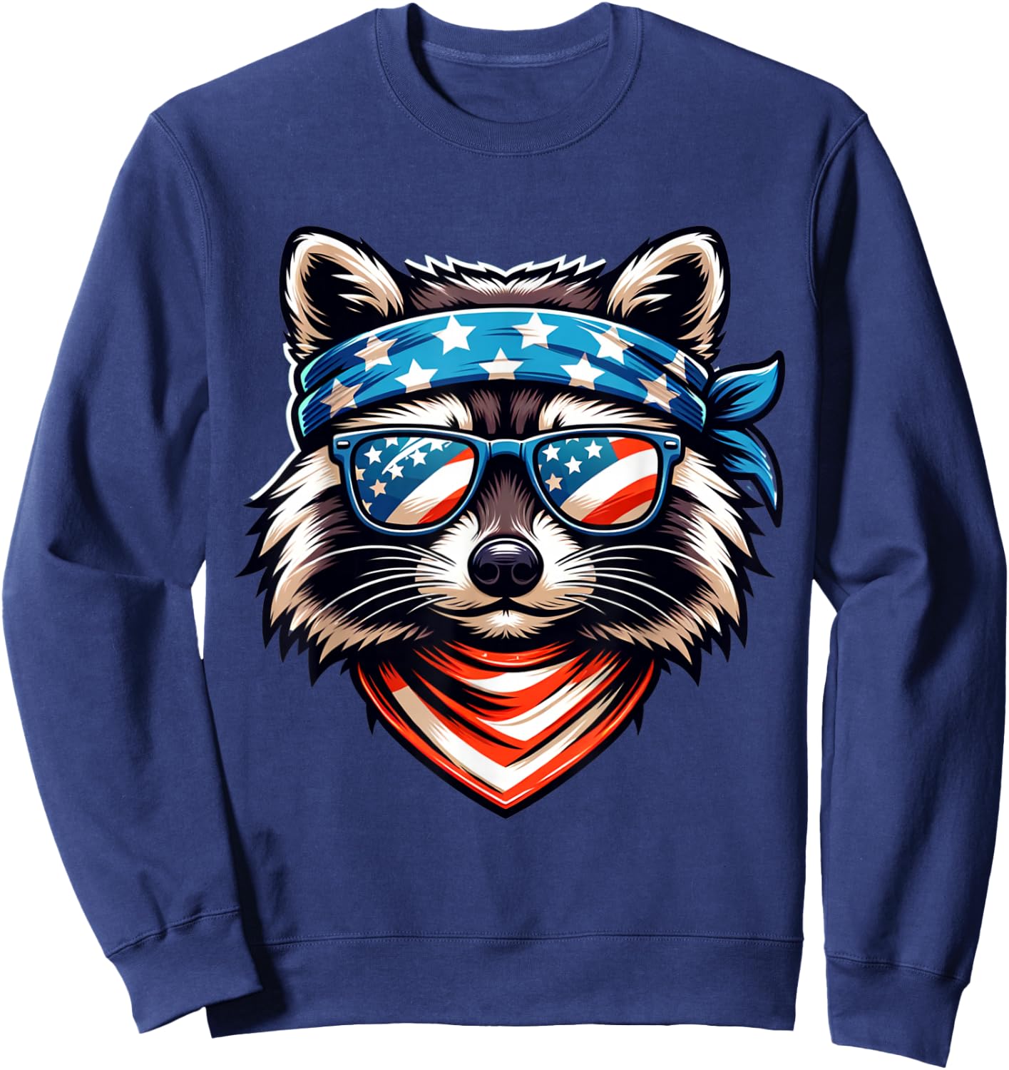 Patriotic Raccoon 4th of July American Flag Trash Panda Sweatshirt - Sweatshirt | Navy