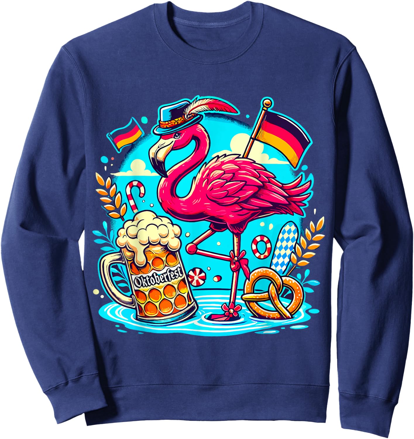 Octoberfest Flamingo Beer Germany Brezel Oktoberfest Sweatshirt - Sweatshirt | Navy