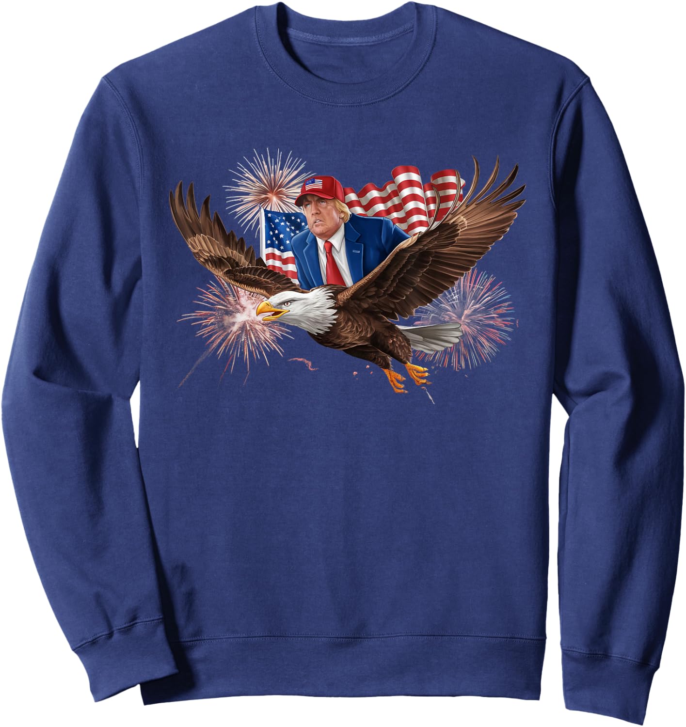 Patriotic Trump Riding Bald Eagle American Pride July 4th Sweatshirt - Sweatshirt | Navy