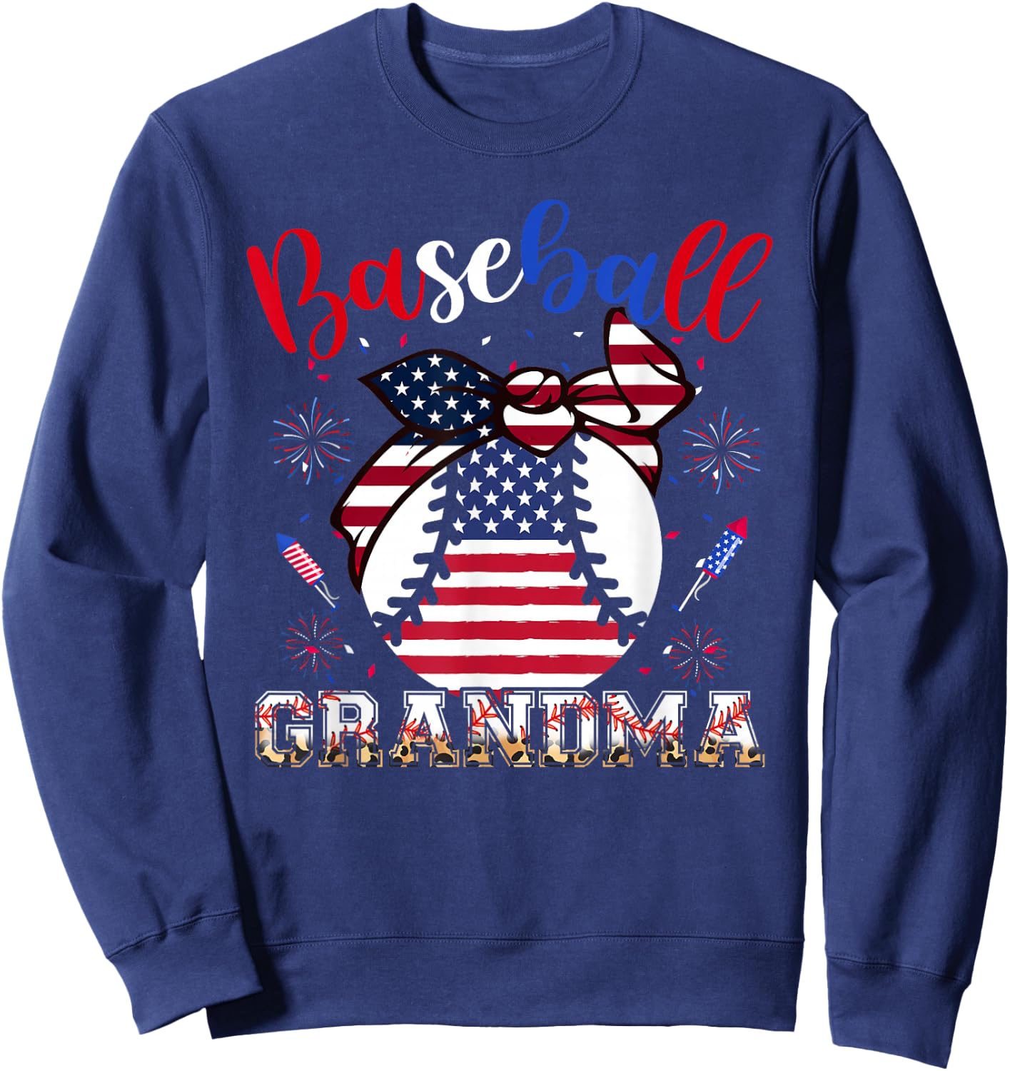 Baseball Grandma Headband Baseball Ball 4th Of July Nana Sweatshirt - Sweatshirt | Navy