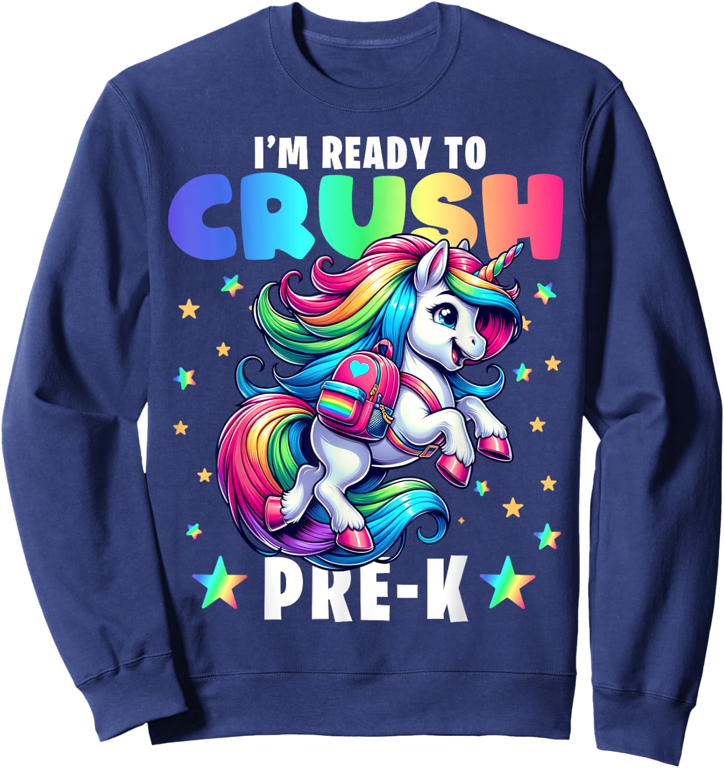 Crush Pre-K Girls Back to School Unicorn First Day Preschool Sweatshirt - Sweatshirt | Navy