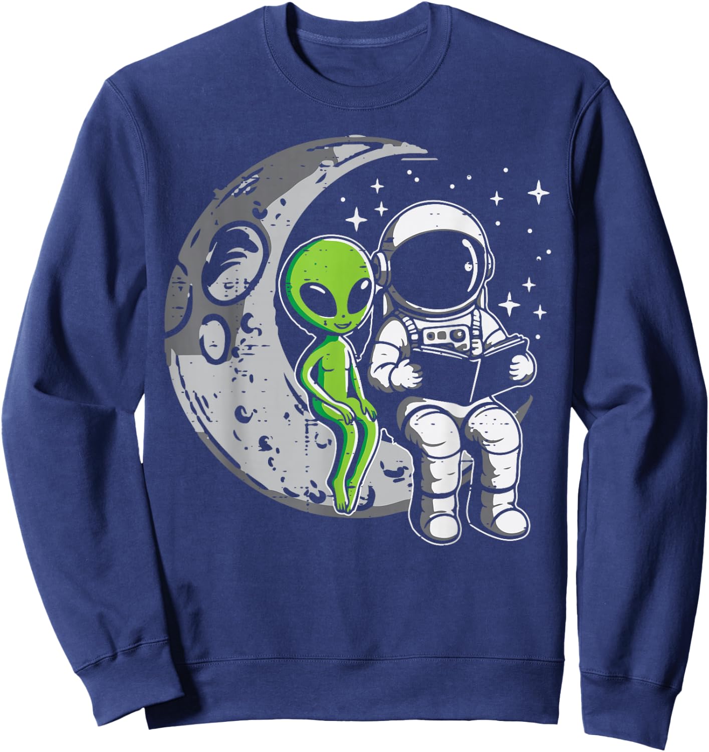 Astronaut Reading Book to Alien Moon Space Women Kids Men Sweatshirt - Sweatshirt | Navy
