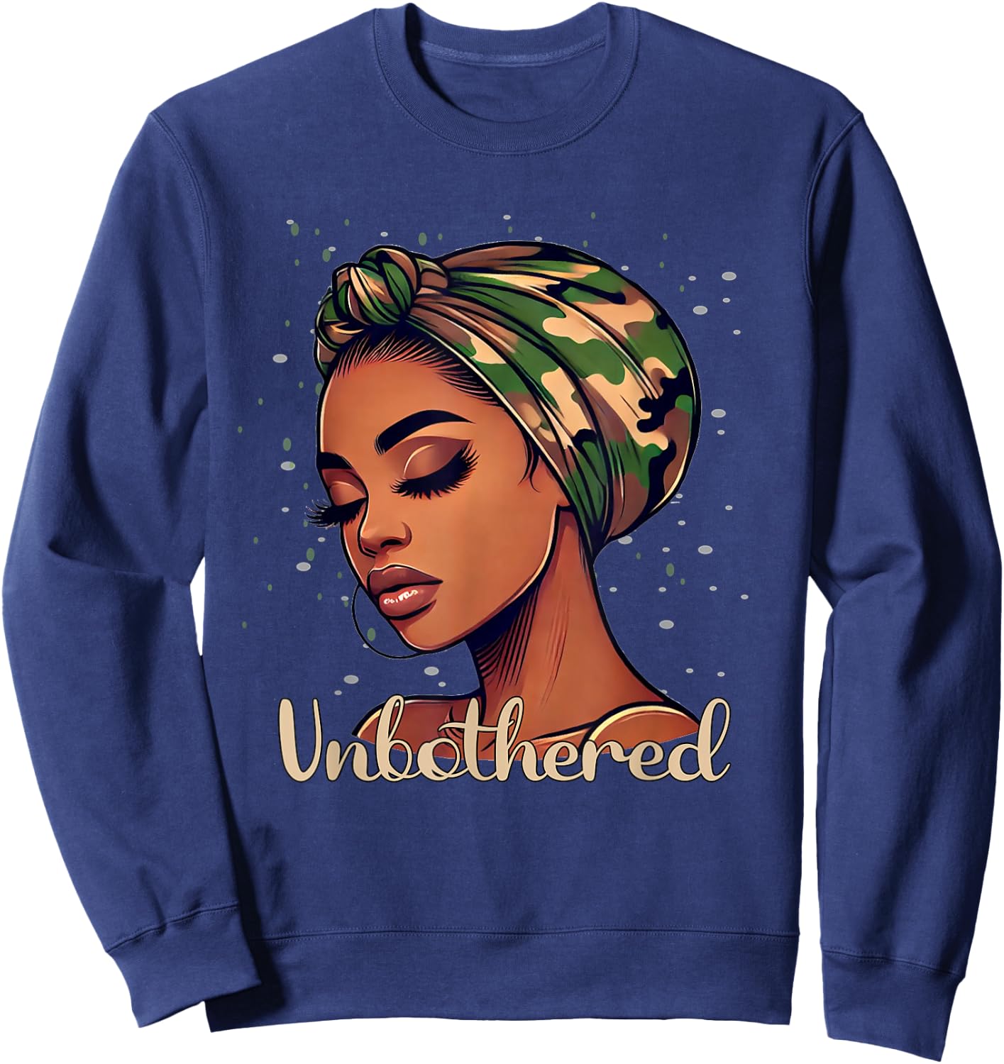 Unbothered Camo Scarf Black Woman Camouflage Sweatshirt - Sweatshirt | Navy