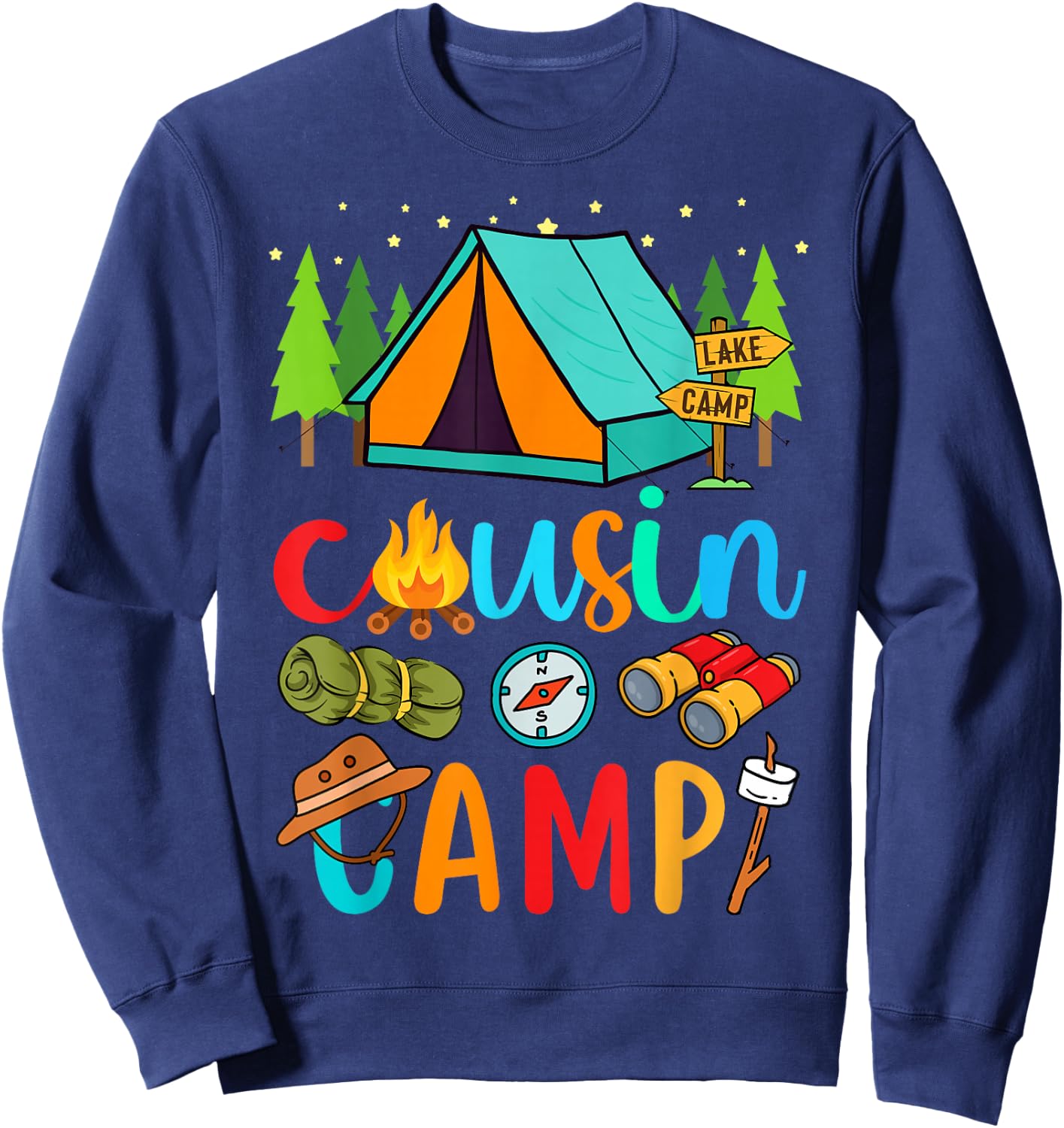Funny Cousin Camp 2025 Family Vacation Summer Camping Crew Sweatshirt - Sweatshirt | Navy