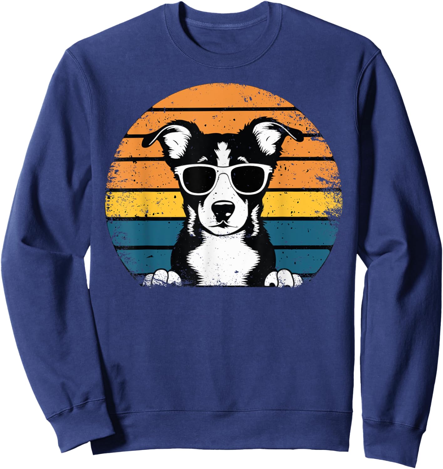 Funny Dog with Sunglasses Vintage Sweatshirt - Sweatshirt | Navy