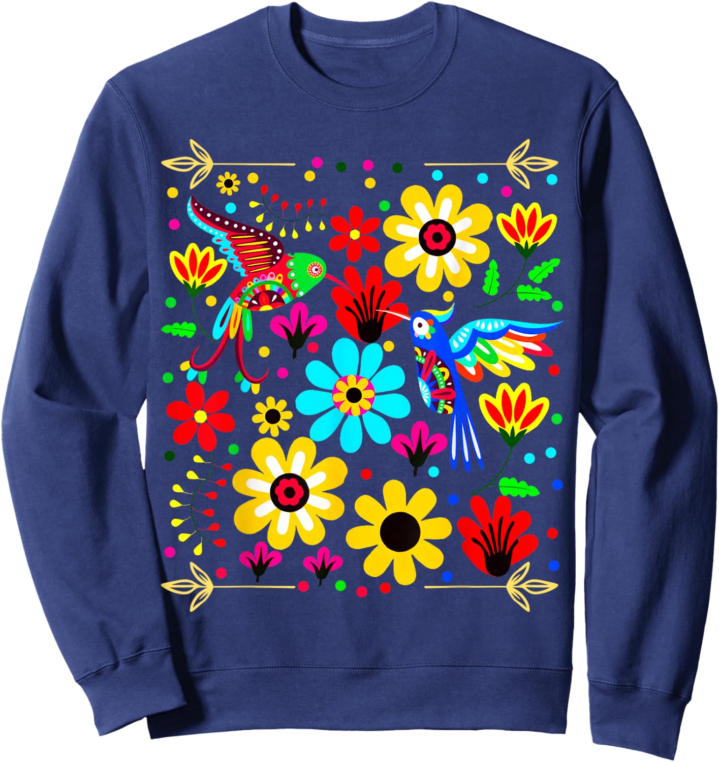 Floral Bird Otomi Mexican Style Mexicano Mexicana Sweatshirt - Sweatshirt | Navy