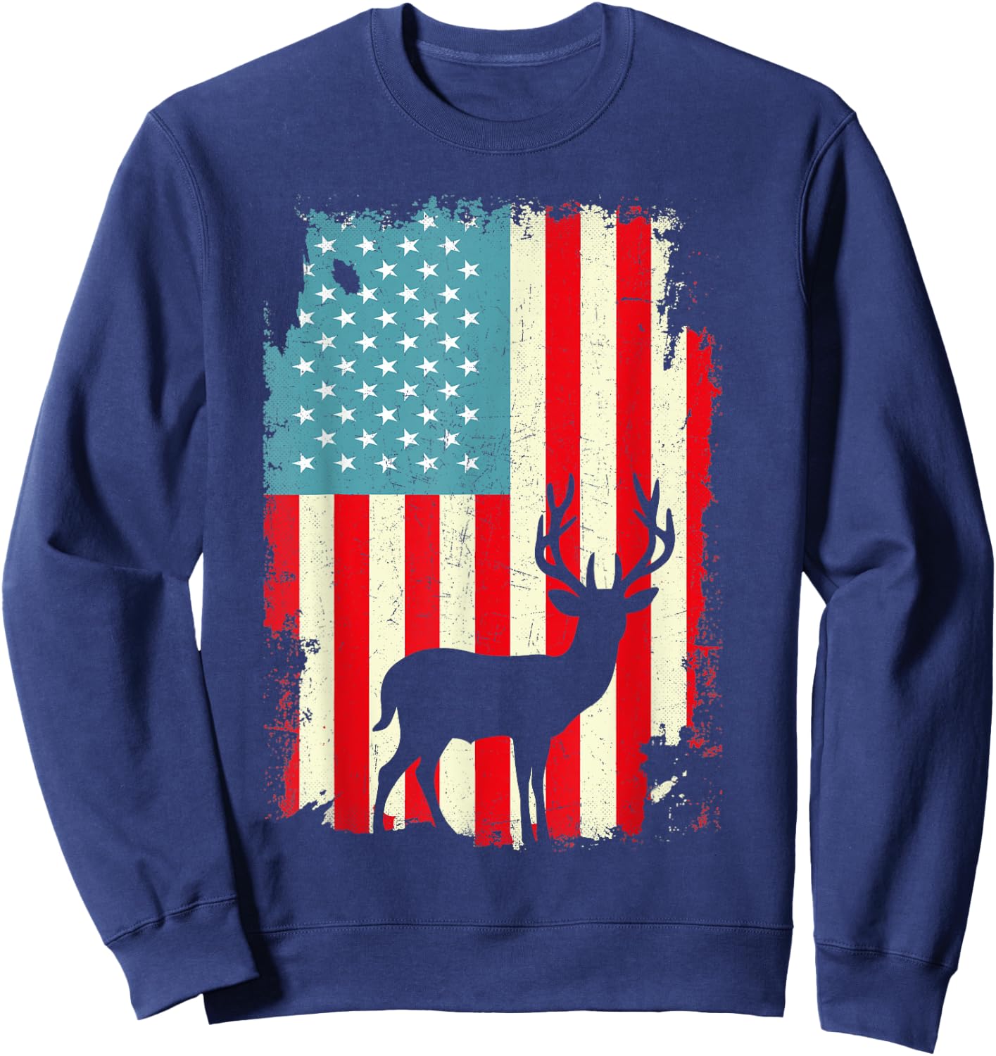 Patriotic Deer Hunting Whitetail Buck USA Flag 4th Of July Men Sweatshirt - Sweatshirt | Navy