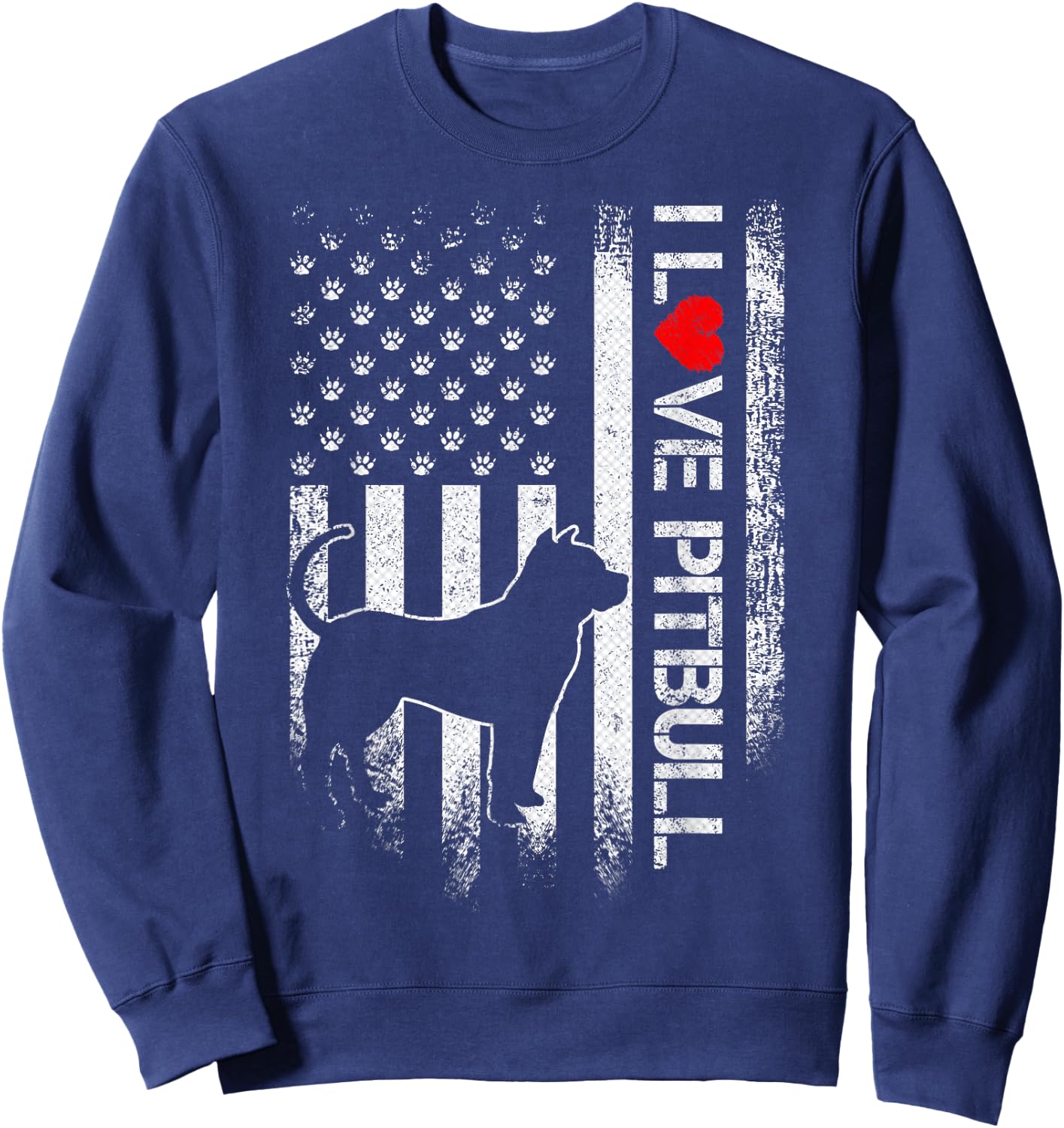 Vintage USA Flag I Love My Pitbull Dog Heart Funny Kids Men Sweatshirt - Sweatshirt | Navy