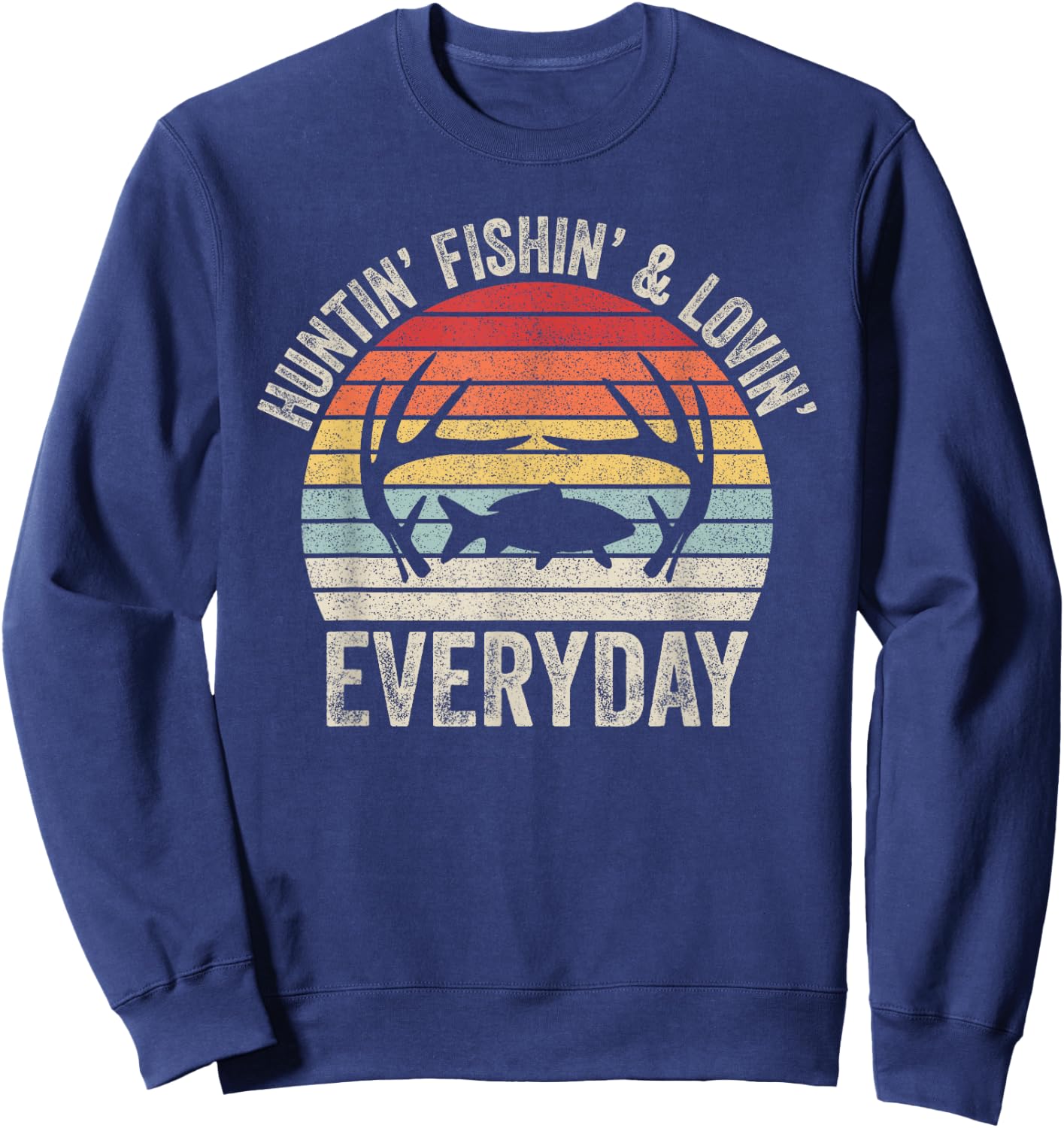 Vintage Retro Hunting Fishing Loving Everyday Sweatshirt - Sweatshirt | Navy