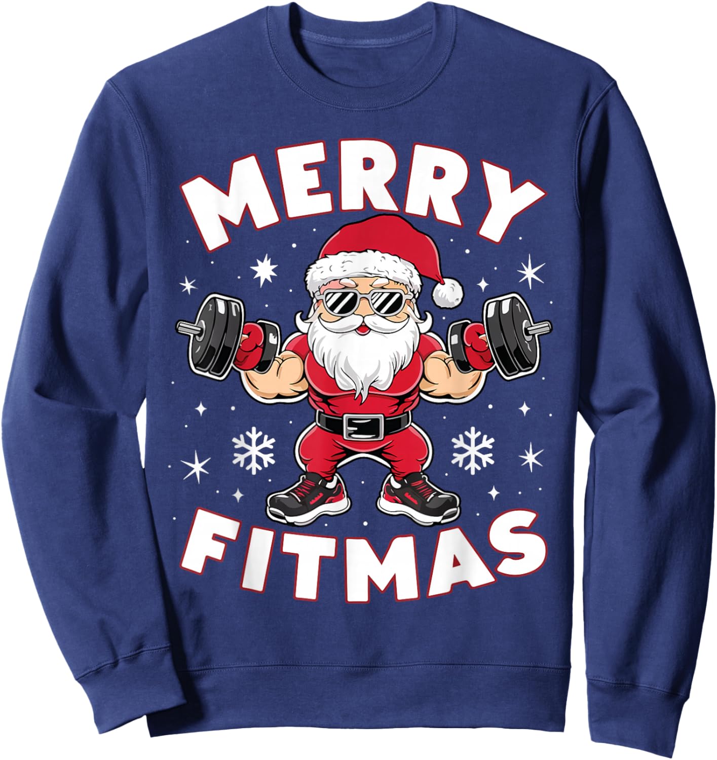 Christmas Santa Xmas Fitness Ugly Christmas Merry Fitmas Sweatshirt - Sweatshirt | Navy