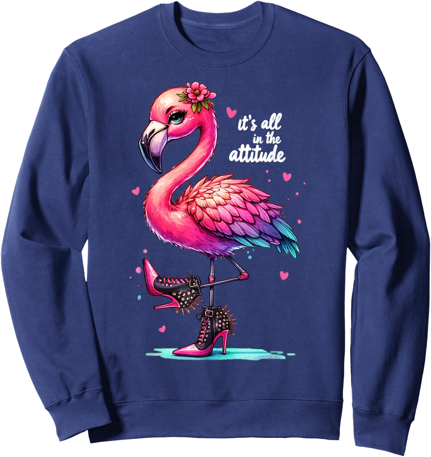 Cute Flamingo Spike Heels It's All in the Attitude Girls Sweatshirt - Sweatshirt | Navy