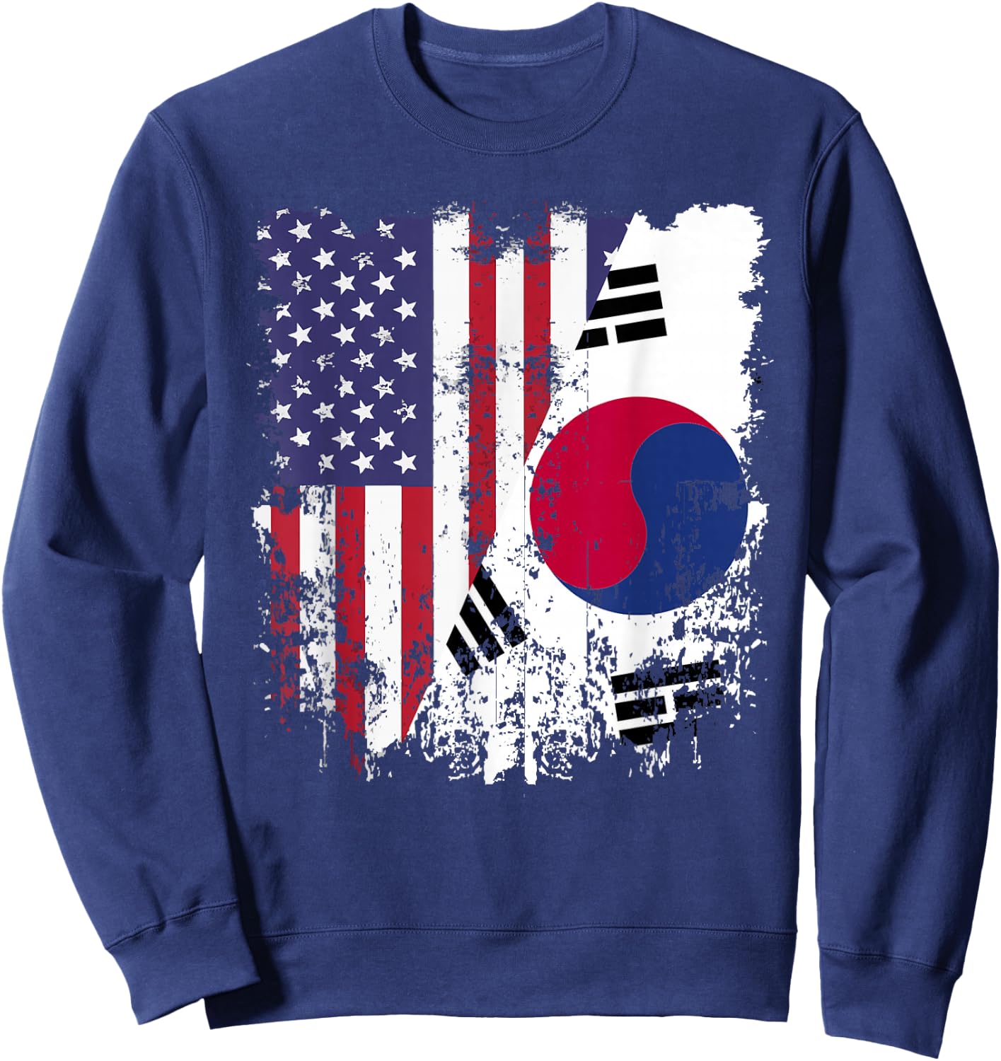Korean Roots Half American Flag Korea Flag Sweatshirt - Sweatshirt | Navy
