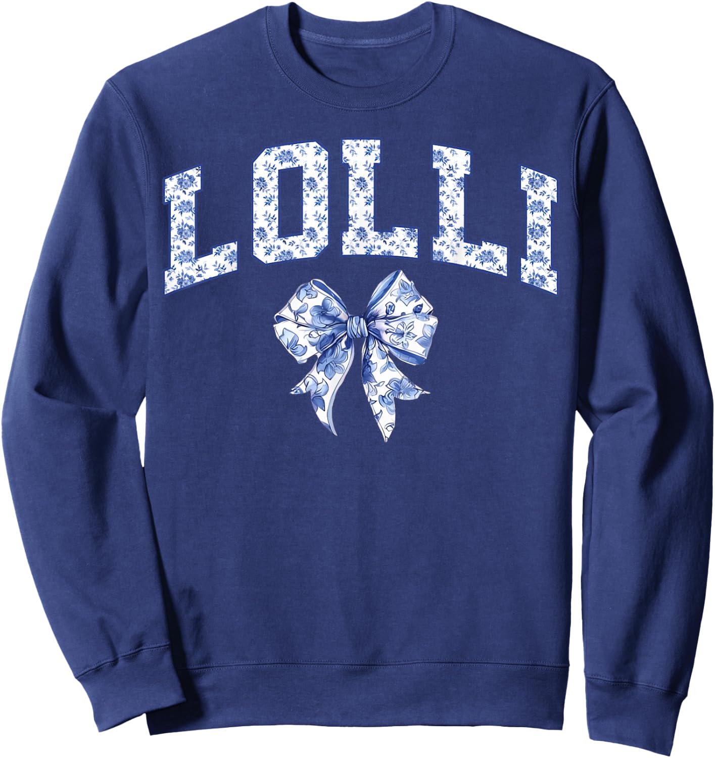 Lolli Coquette Toile Blue Bow Floral Family Matching Sweatshirt - Sweatshirt | Navy