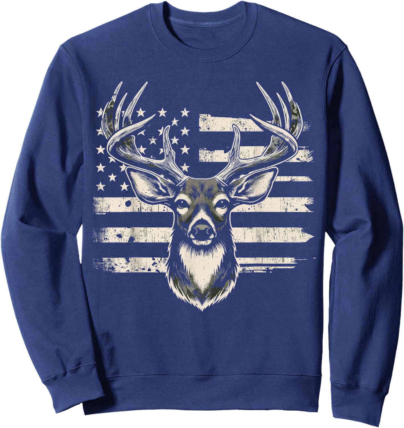 Deer Hunting USA Flag American Sweatshirt - Sweatshirt | Navy