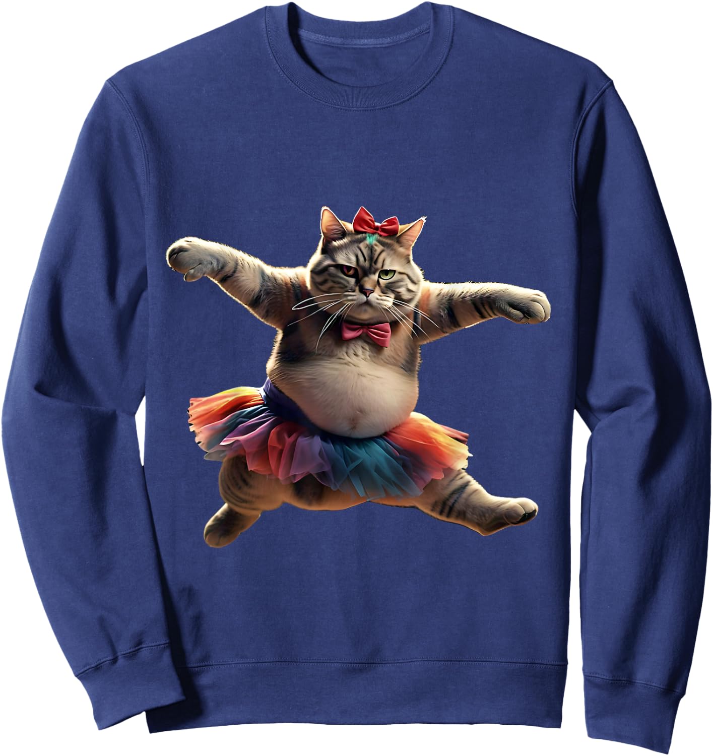 Funny Ballet Kitty Cat with a Big Belly Wearing a Tutu. Men Women Sweatshirt - Sweatshirt | Navy