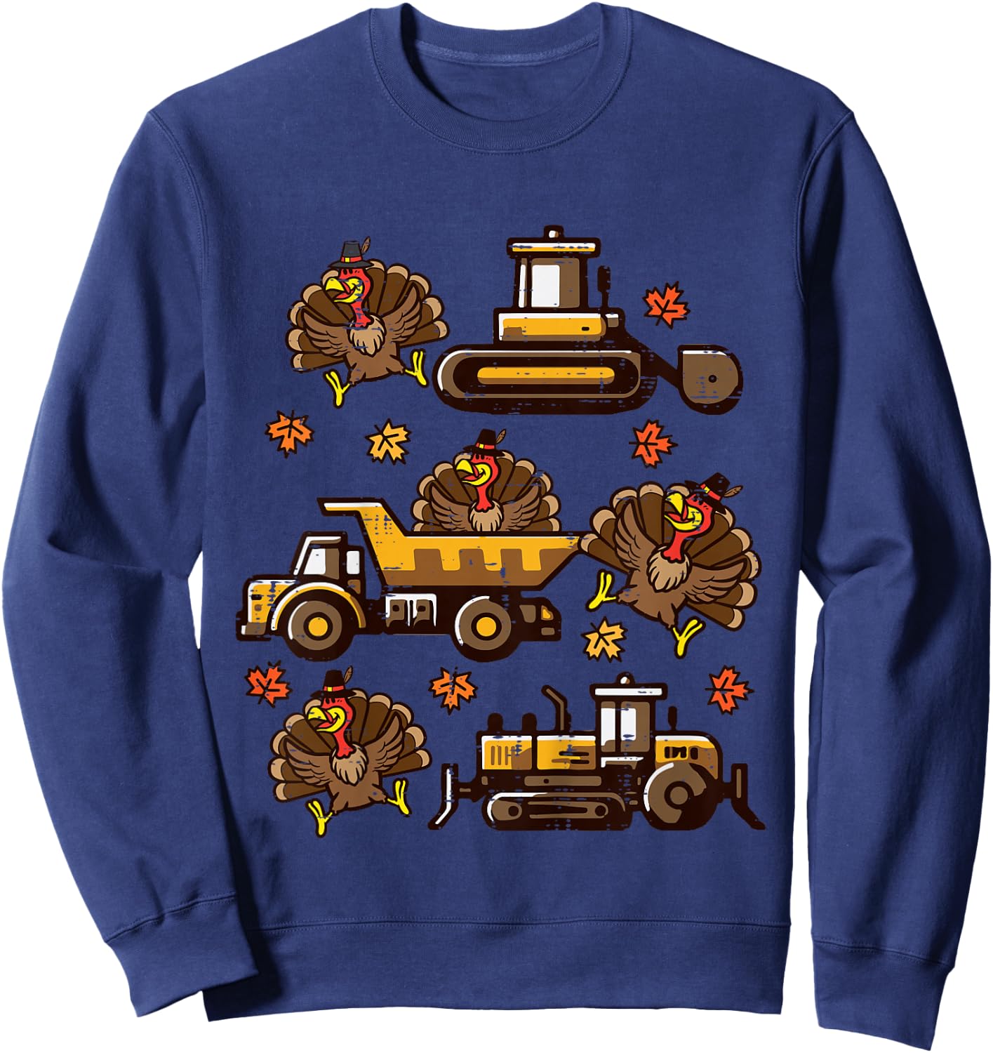 Kids Thanksgiving Construction Trucks Fall Toddler Boys Kid Youth Sweatshirt - Sweatshirt | Navy