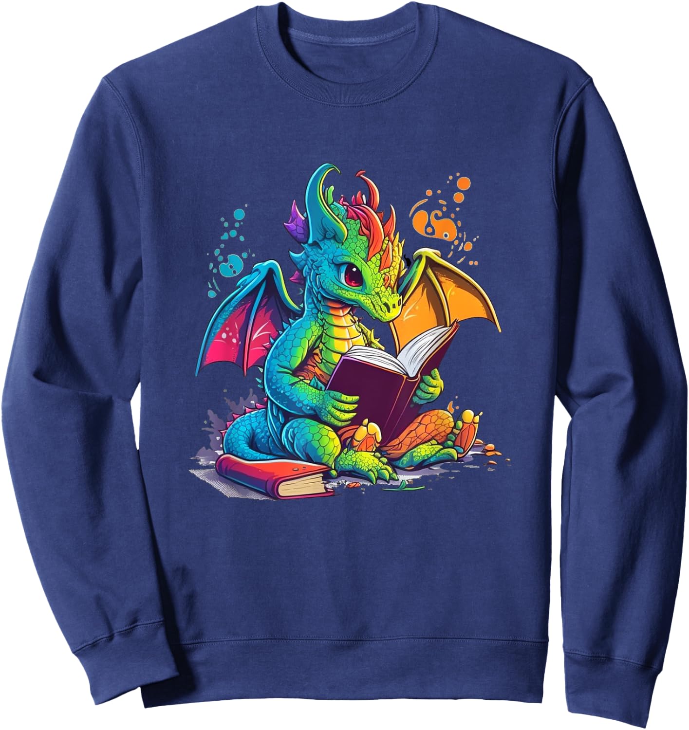 Cute Dragon Reading Book Sweatshirt - Sweatshirt | Navy