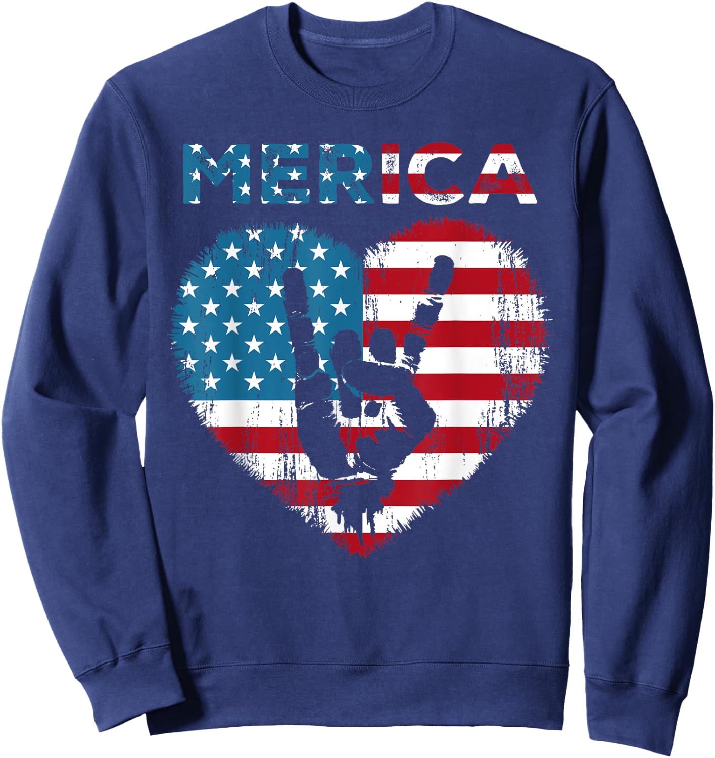 Merica Rock Sign 4th of July American Flag USA Men Women Sweatshirt - Sweatshirt | Navy