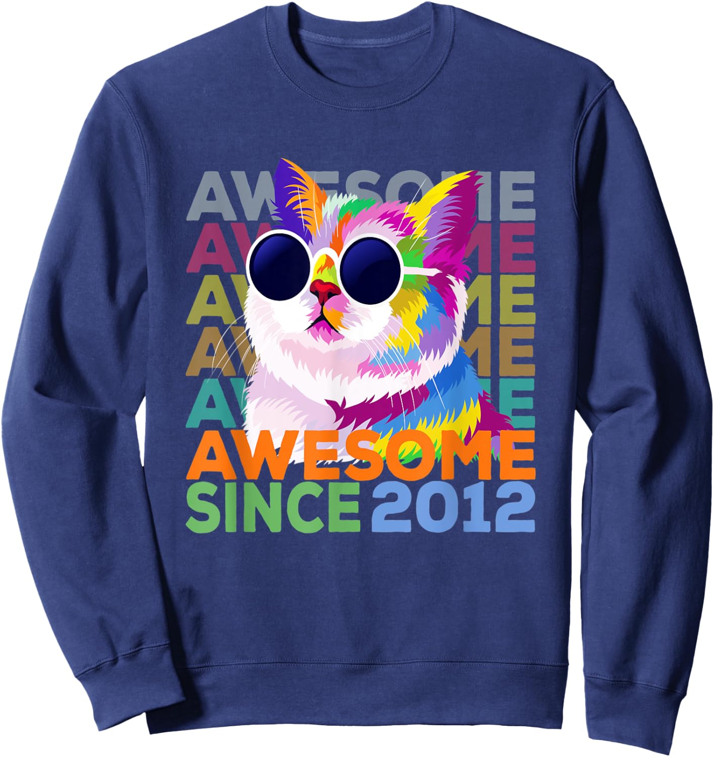 Awesome Since 2012 Shirt Funny Cat Lover 10th Birthday Shirt Women Kids Sweatshirt - Sweatshirt | Navy