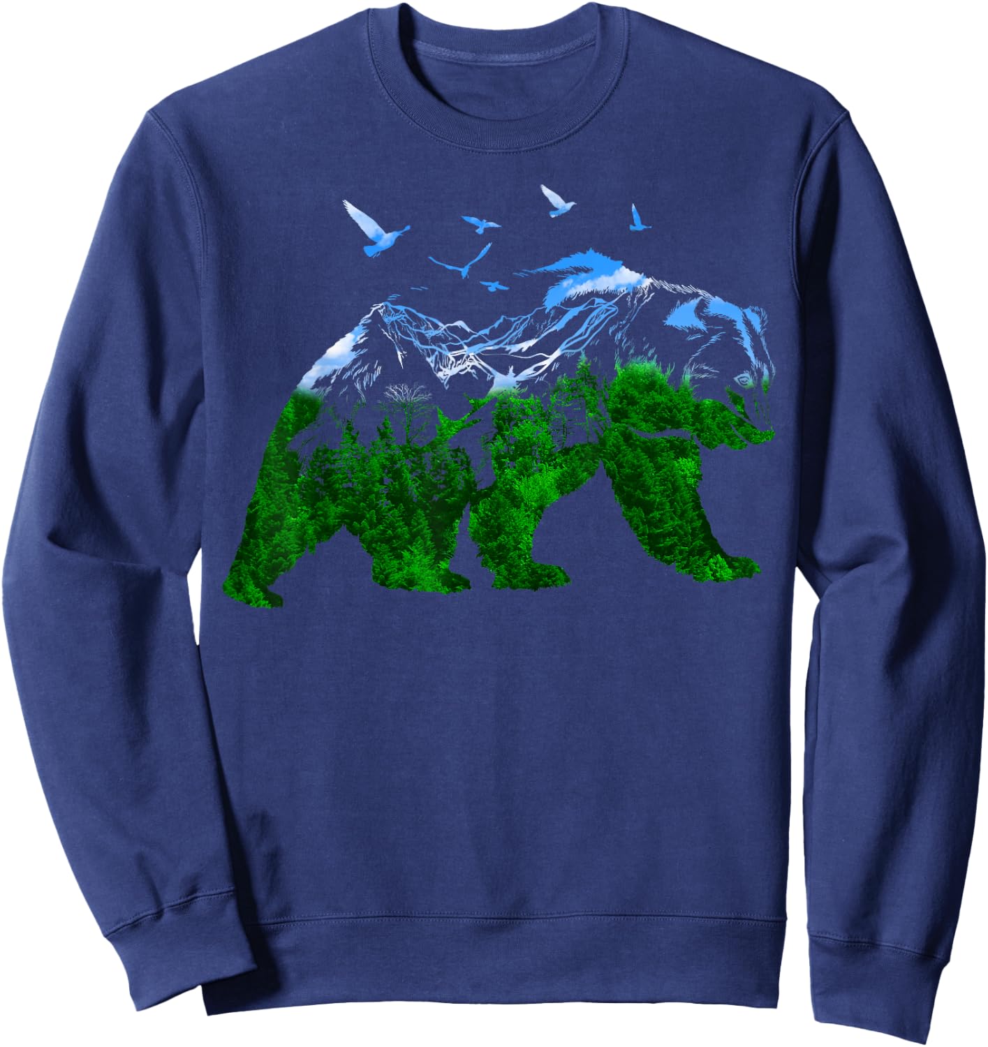 Bear Nature Outdoor Mountains Forest Trees Bear Wildlife Sweatshirt - Sweatshirt | Navy