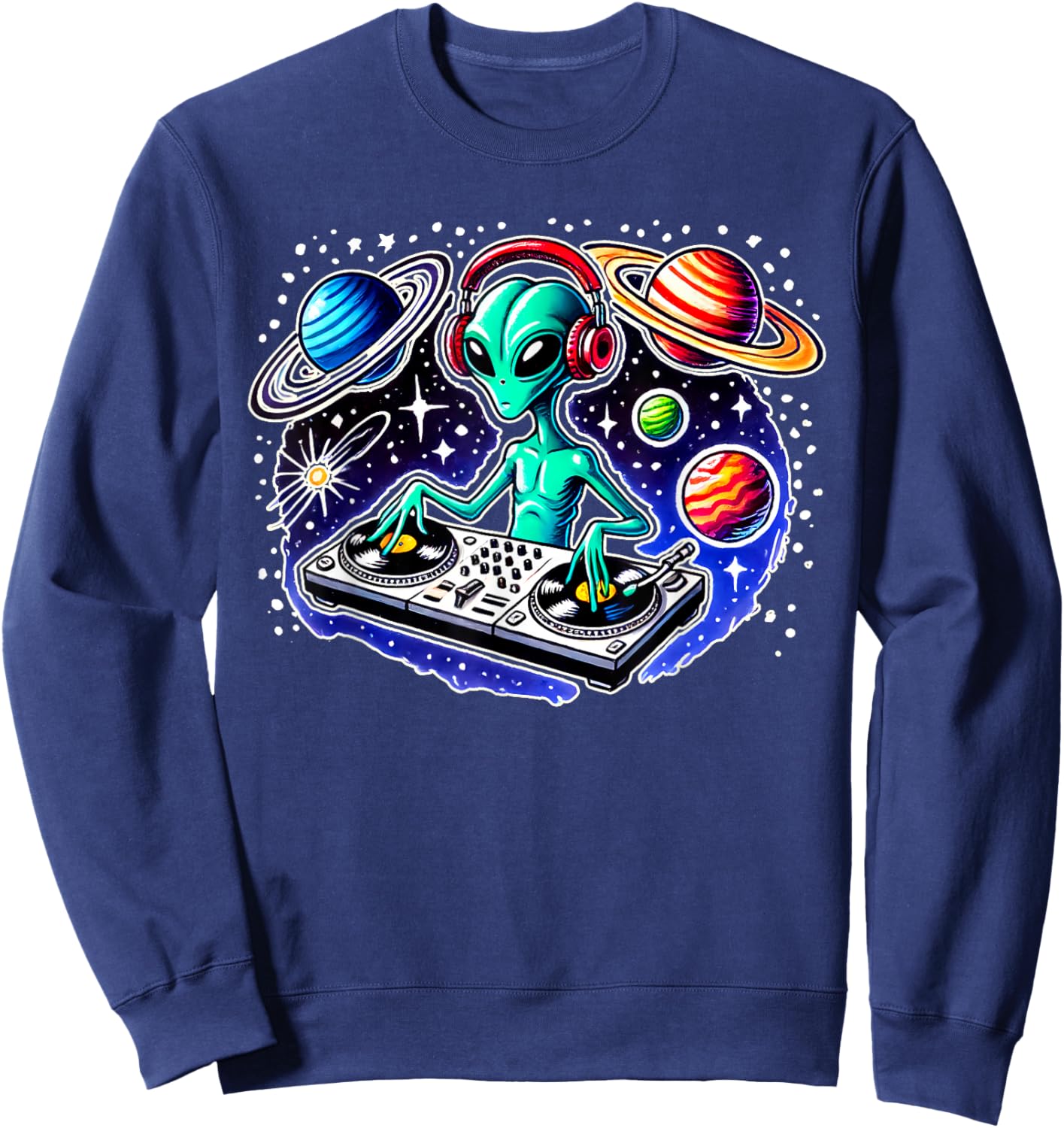 Alien DJ Funny Cosmic Space Rave EDM Music Festival Alien Sweatshirt - Sweatshirt | Navy