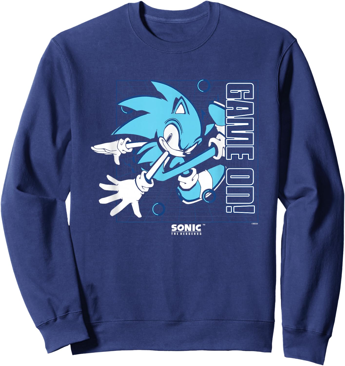 Sonic The Hedgehog Game On! Gold Rings Vintage Grid Sweatshirt - Sweatshirt | Navy