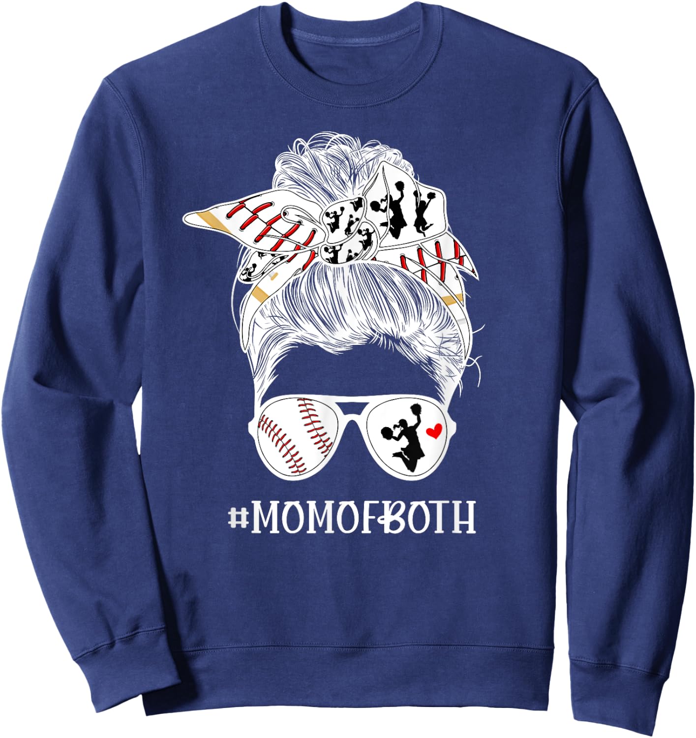Mom Of Both Messy Bun Cheerleader & Baseball Player Mom Sweatshirt - Sweatshirt | Navy
