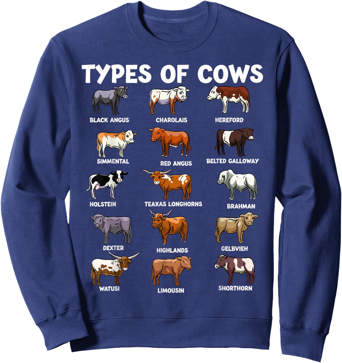 Types Of Cows Funny Farmer Cow Costume Cute Farming Sweatshirt - Sweatshirt | Navy