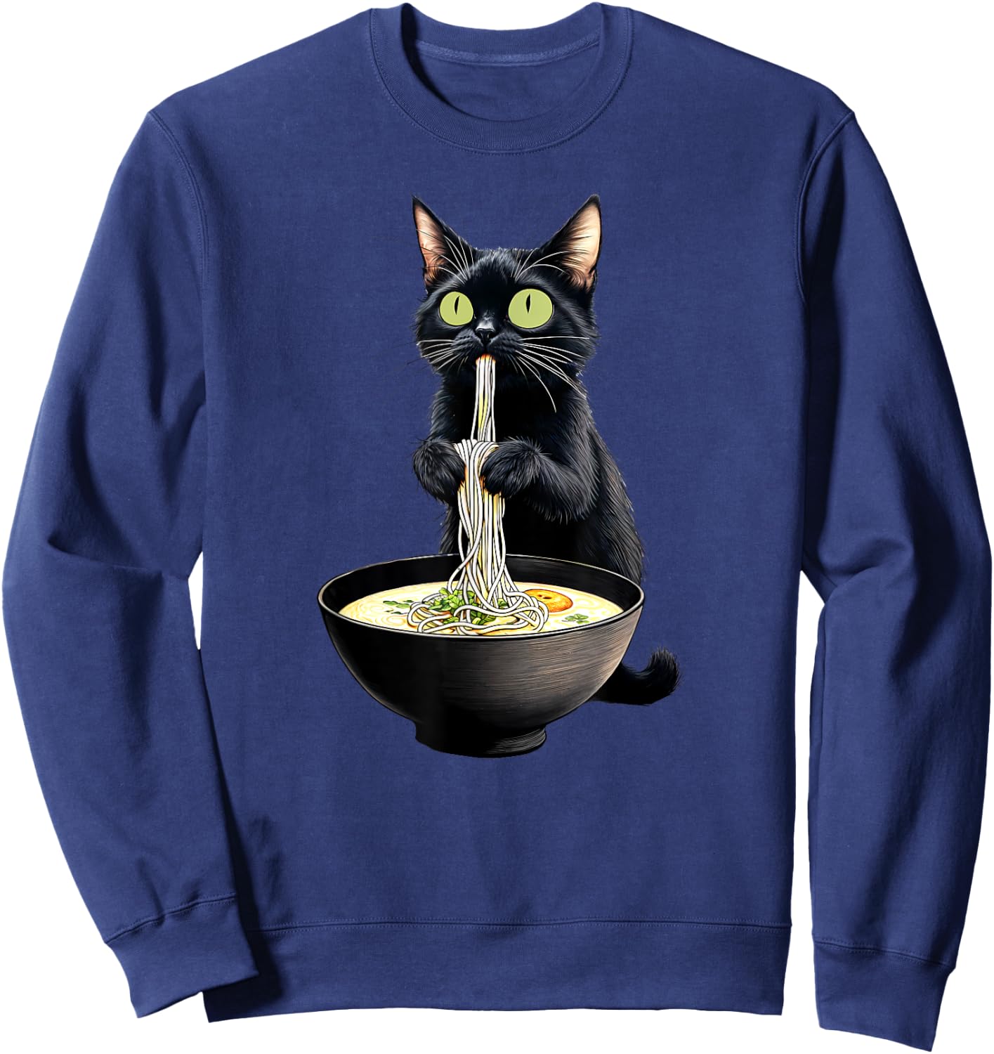 Black Cat Eating Ramen Noodles Japanese Food Sweatshirt - Sweatshirt | Navy