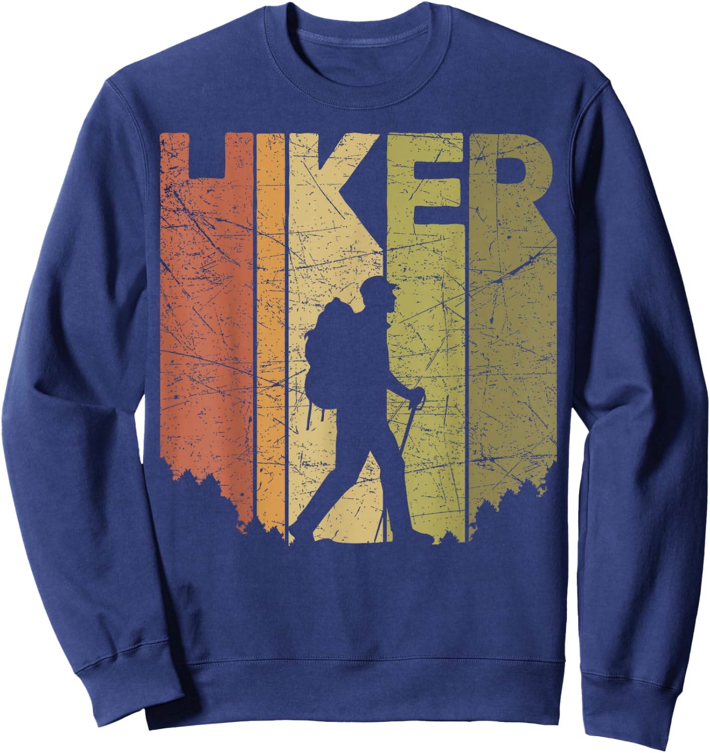 Hiker Vintage Outdoor Hiking Retro Mountain Hiker Graphic Sweatshirt - Sweatshirt | Navy