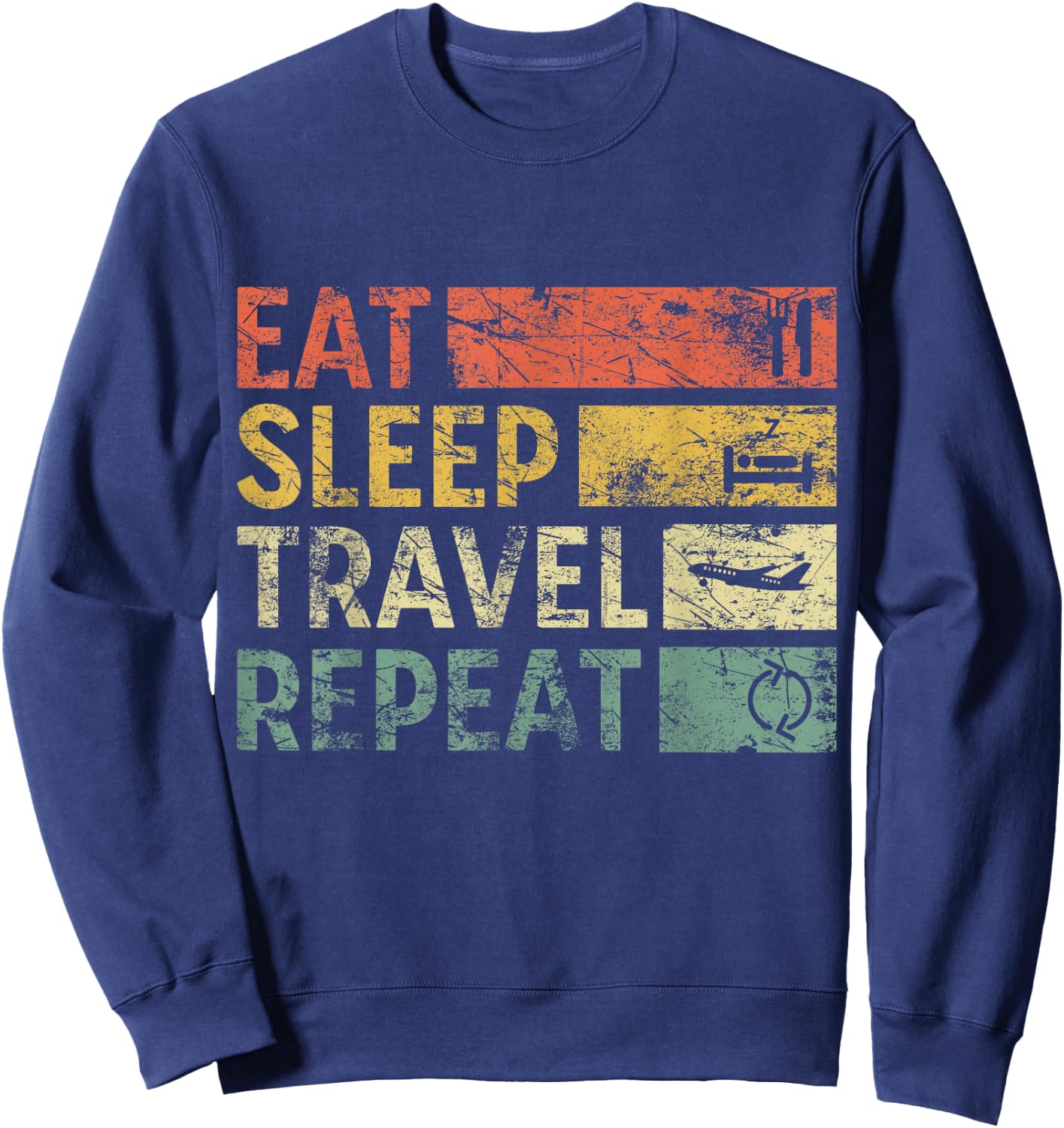 Vintage Travel Eat Sleep Travel Repeat Sweatshirt - Sweatshirt | Navy