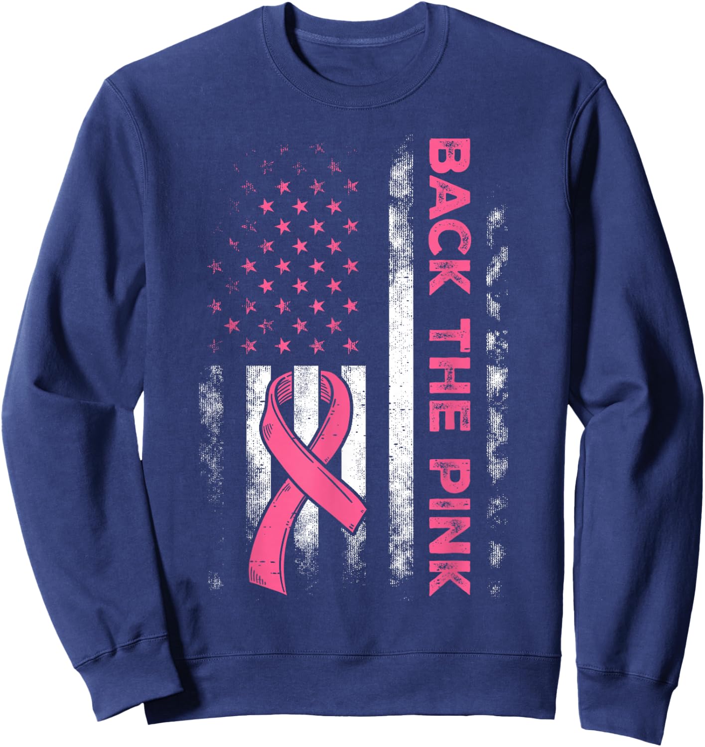 Back The Pink Us Flag Breast Cancer Awareness Women Men Kids Sweatshirt - Sweatshirt | Navy