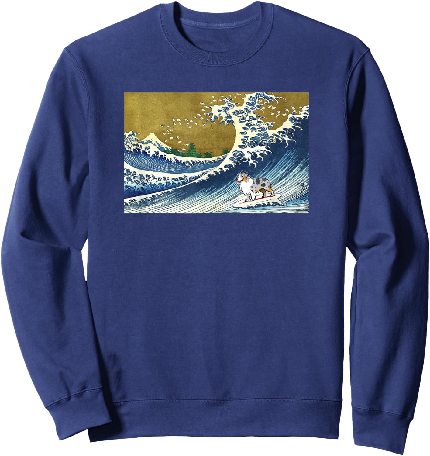 Funny Retro Vintage Surfing a Wave Blue Merle Aussie Lover Sweatshirt - Sweatshirt | Navy