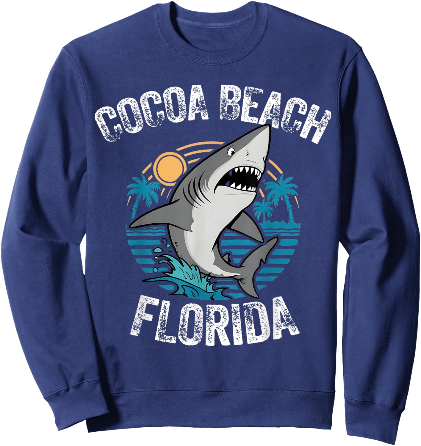 Cocoa Beach Florida Shark Palm Tree Beach Family Vacation Sweatshirt - Sweatshirt | Navy