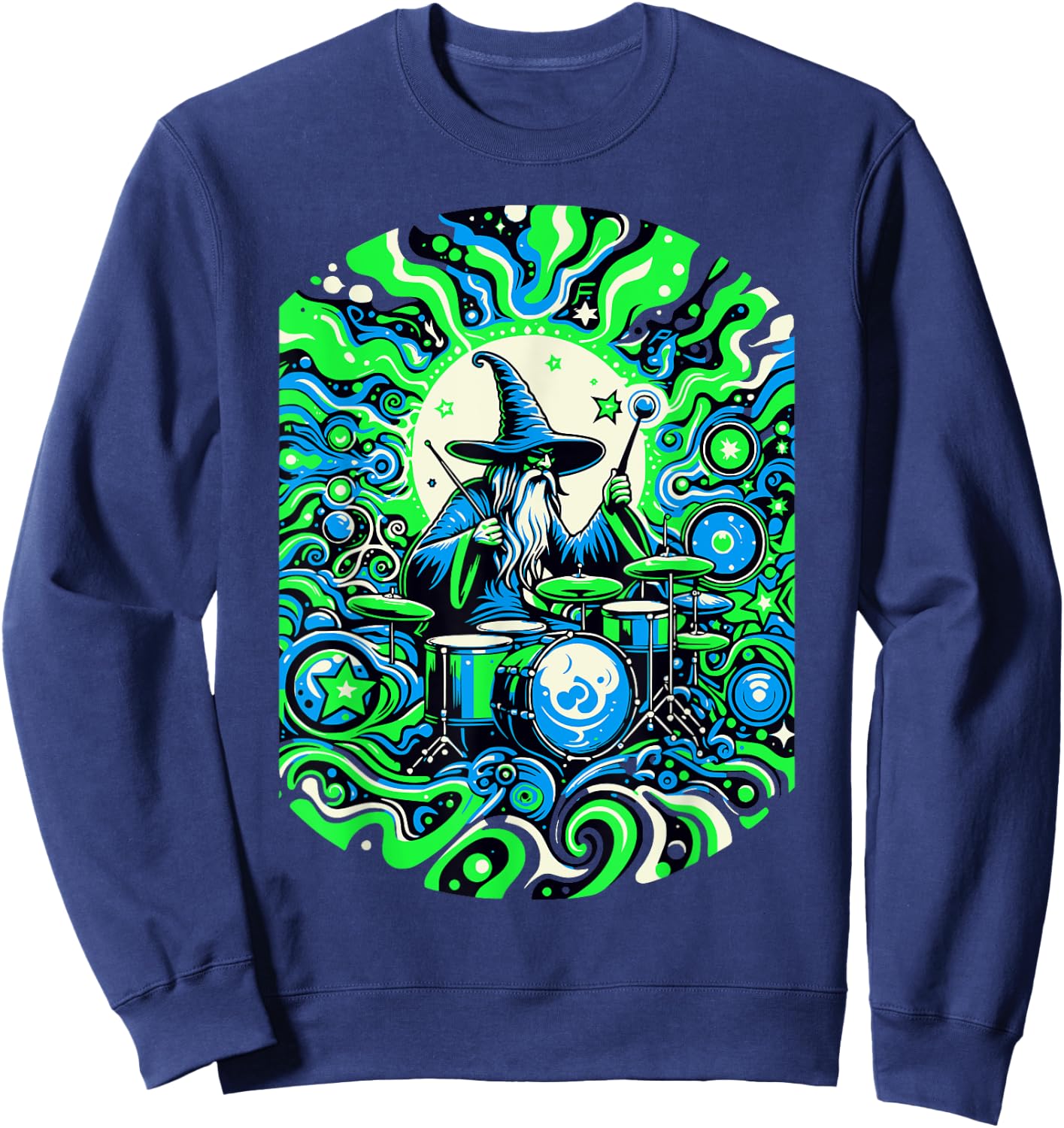 Psychedelic Trippy Rave Colourful Wizard on Drums Sweatshirt - Sweatshirt | Navy