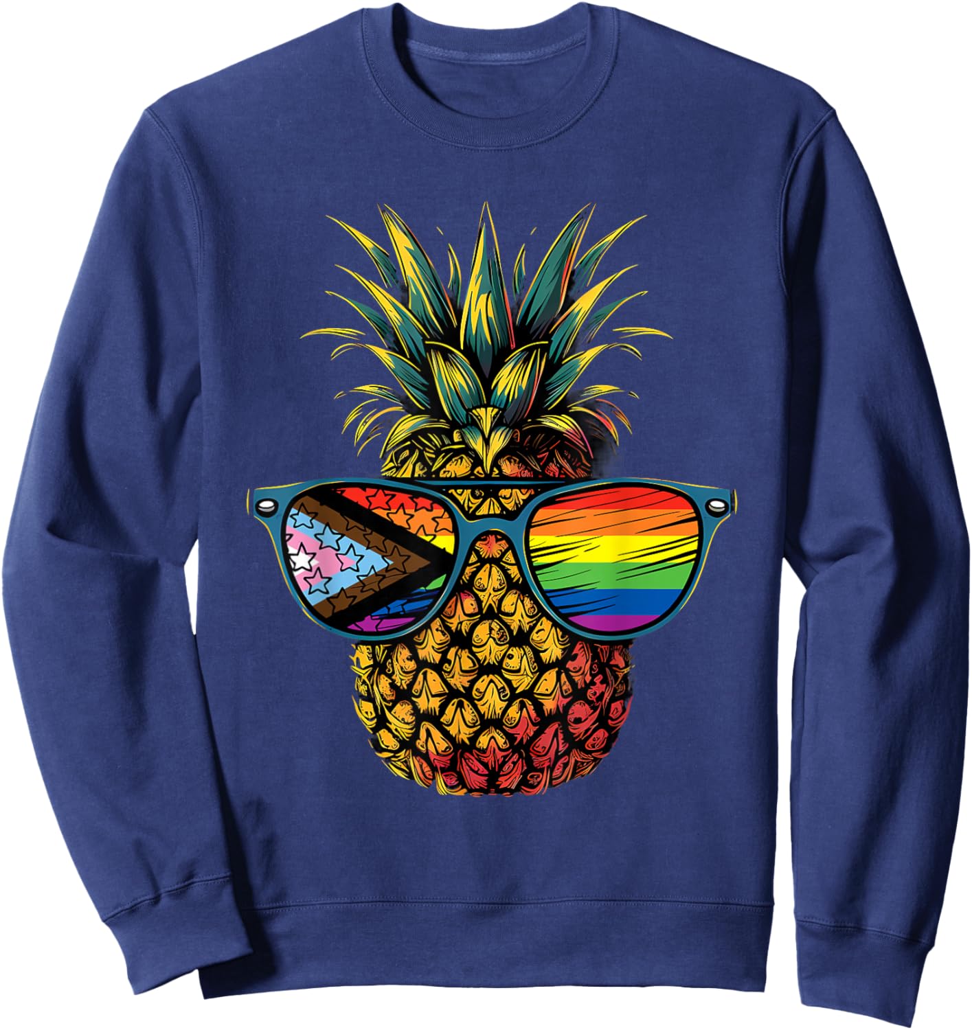 Pineapple Progress Pride Flag LGBTQ Sunglasses LGBT Sweatshirt - Sweatshirt | Navy