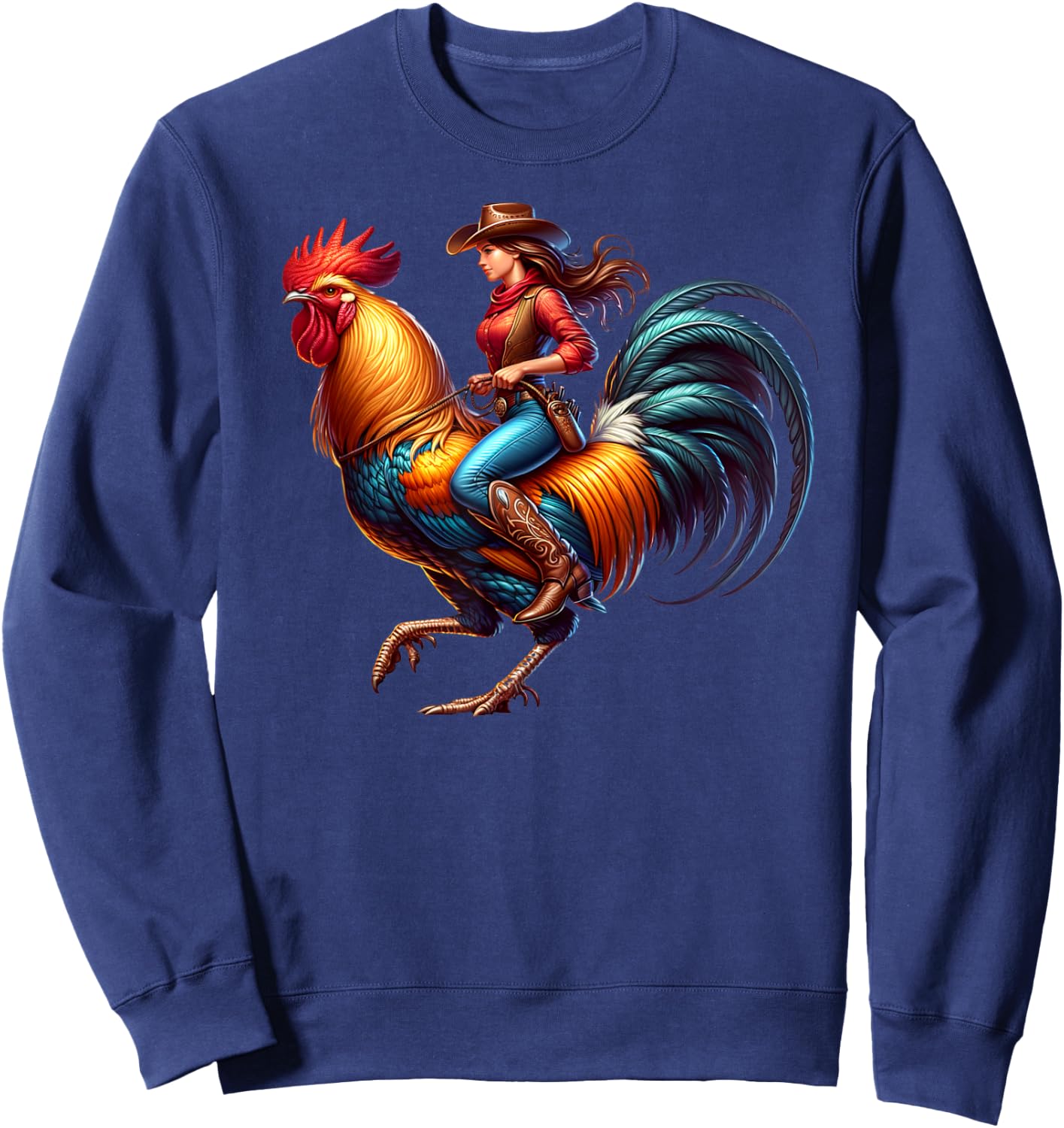 Funny Cowgirl Riding Rooster Country Life Western Girls Sweatshirt - Sweatshirt | Navy